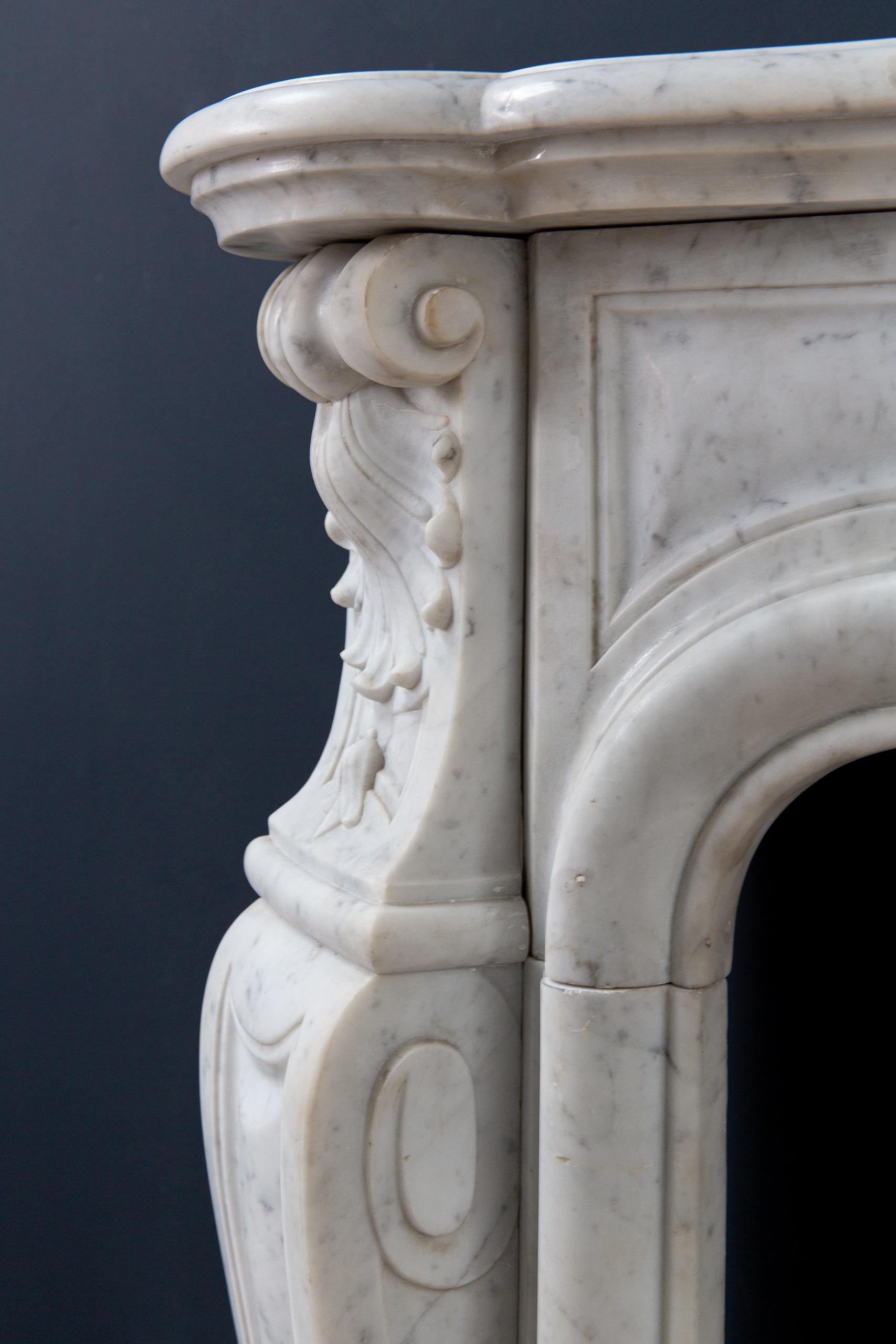Beautiful French Antique Fireplace in Louis XV Style, Made of Carrara Marble 4