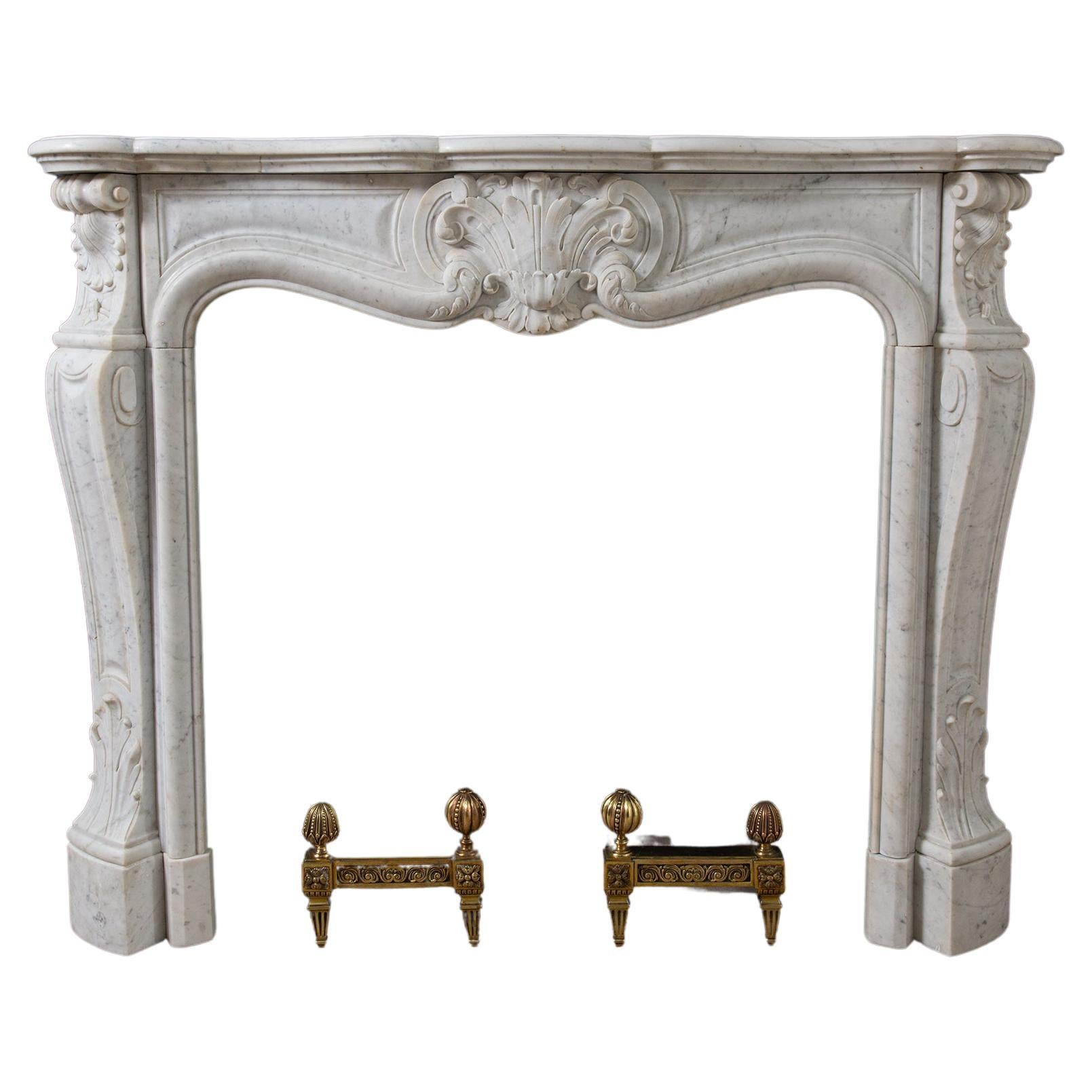 Beautiful French Antique Fireplace in Louis XV Style, Made of Carrara Marble