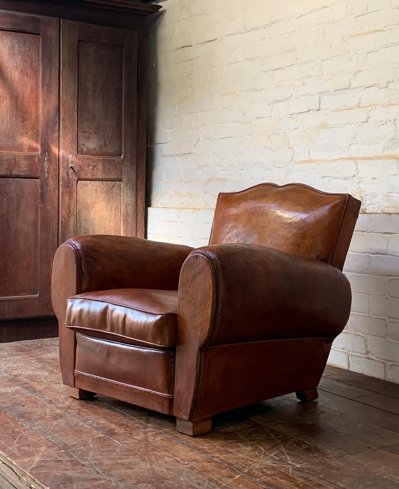A Beautiful French Leather Club Chair Caramel Moustache, with Cuban Cigar Arms 6