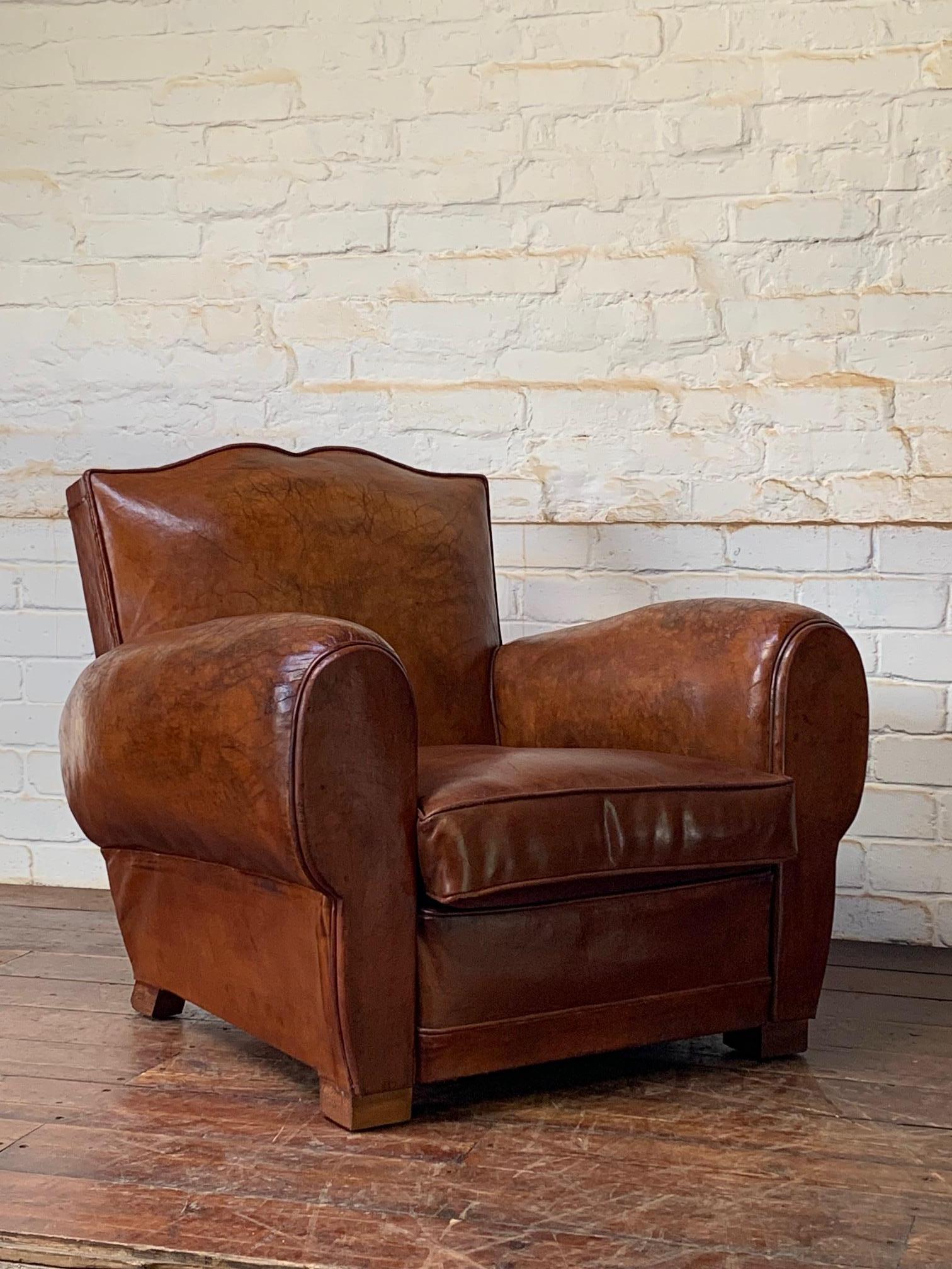 A Beautiful French Leather Club Chair Caramel Moustache, with Cuban Cigar Arms 8