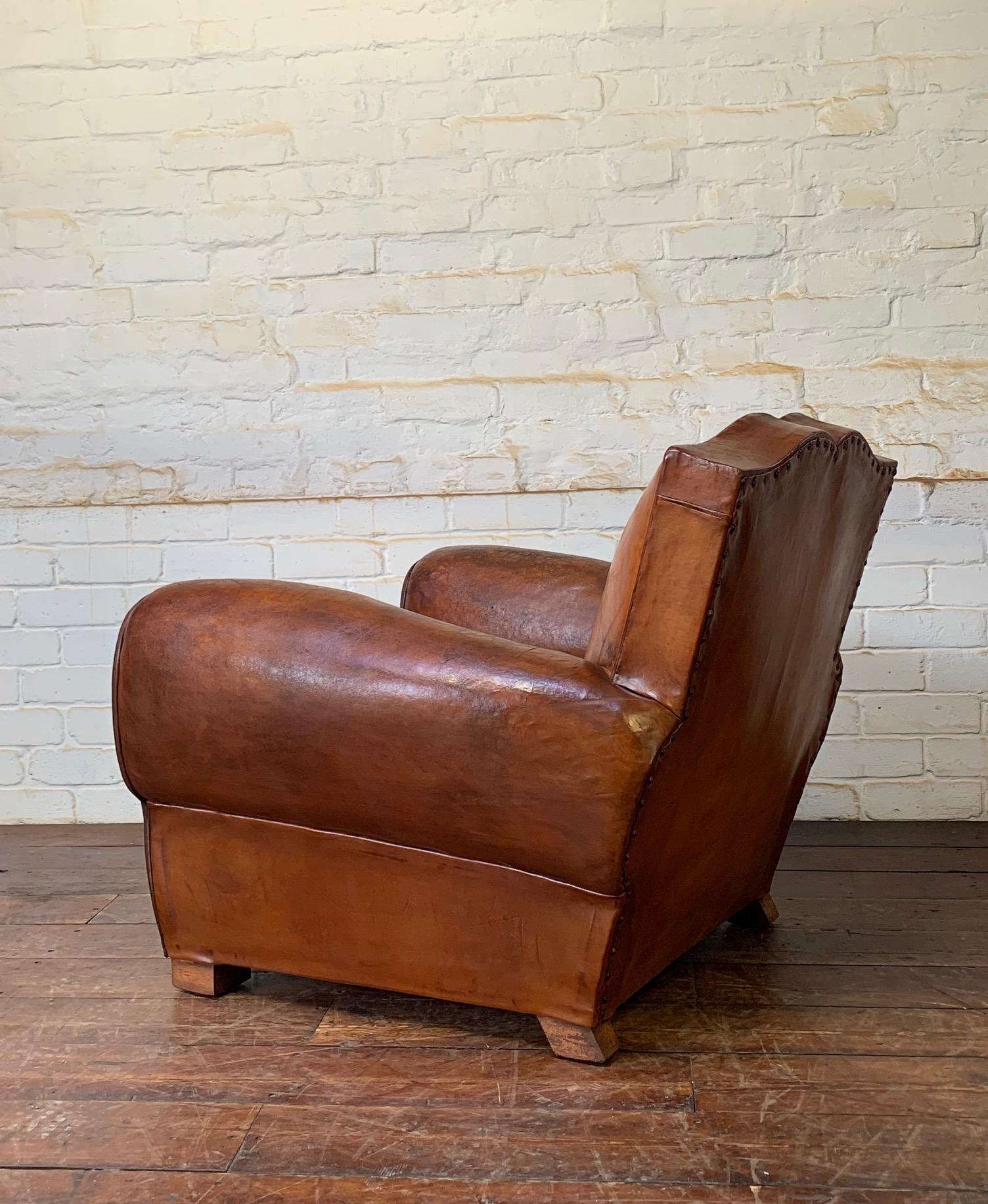A Beautiful French Leather Club Chair Caramel Moustache, with Cuban Cigar Arms 1