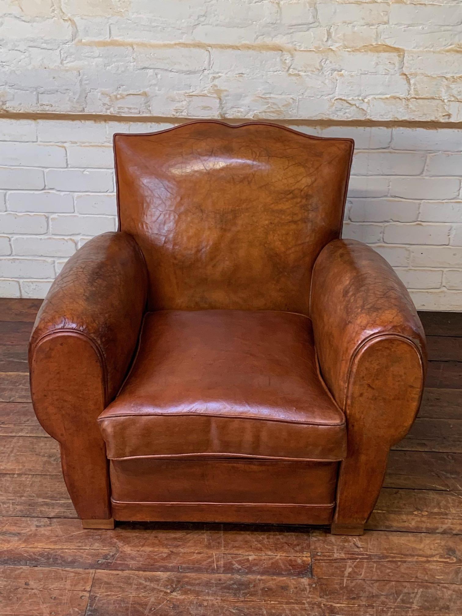 A Beautiful French Leather Club Chair Caramel Moustache, with Cuban Cigar Arms 2