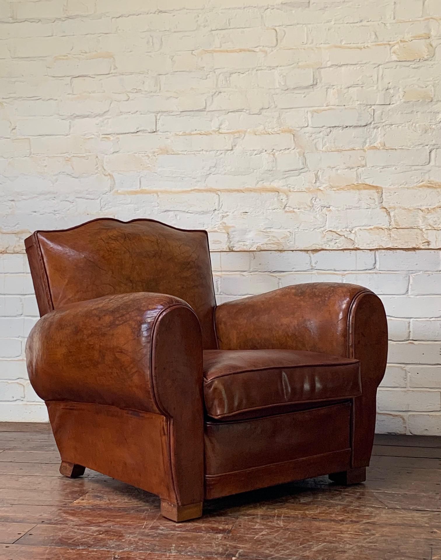 A Beautiful French Leather Club Chair Caramel Moustache, with Cuban Cigar Arms 3
