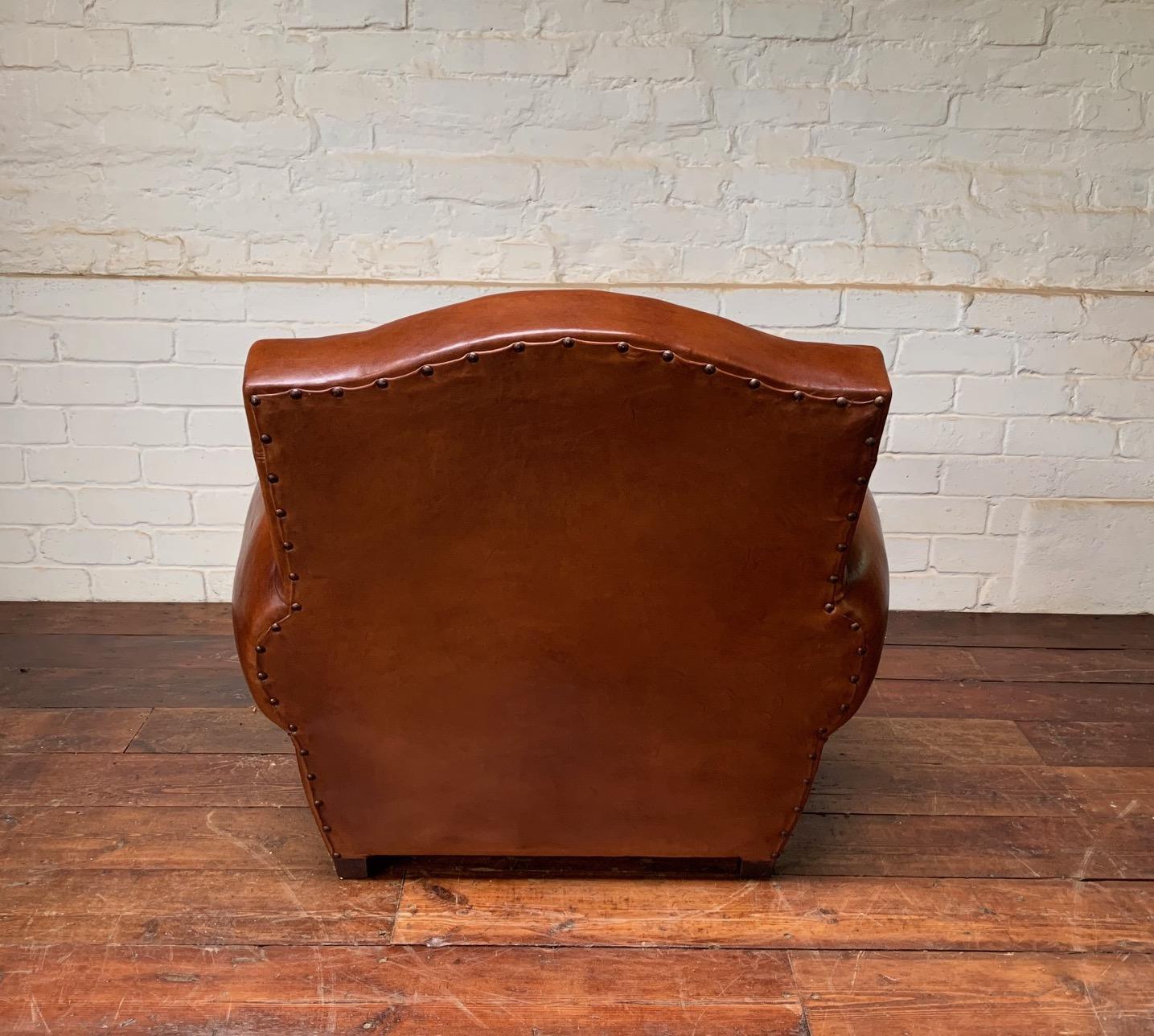 A Beautiful French leather Club Chair, Chapeau de Gendarme Model, circa 1950’s 4