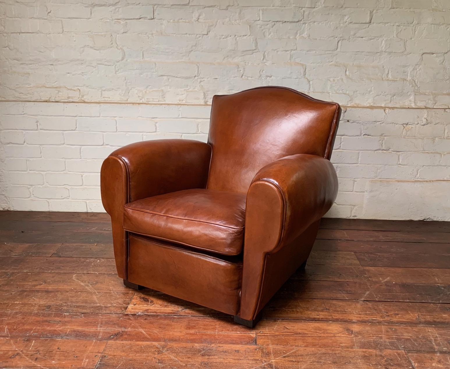 A Beautiful French leather Club Chair, Chapeau de Gendarme Model, circa 1950’s 5