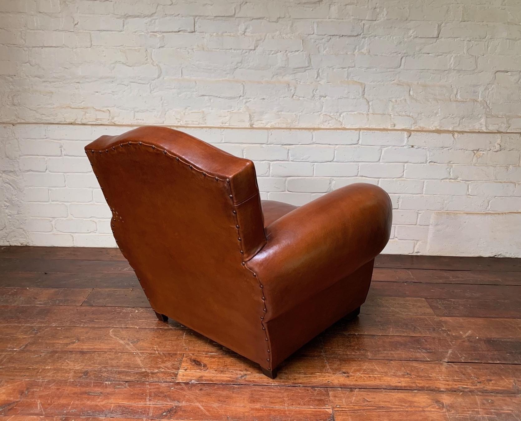 20th Century A Beautiful French leather Club Chair, Chapeau de Gendarme Model, circa 1950’s