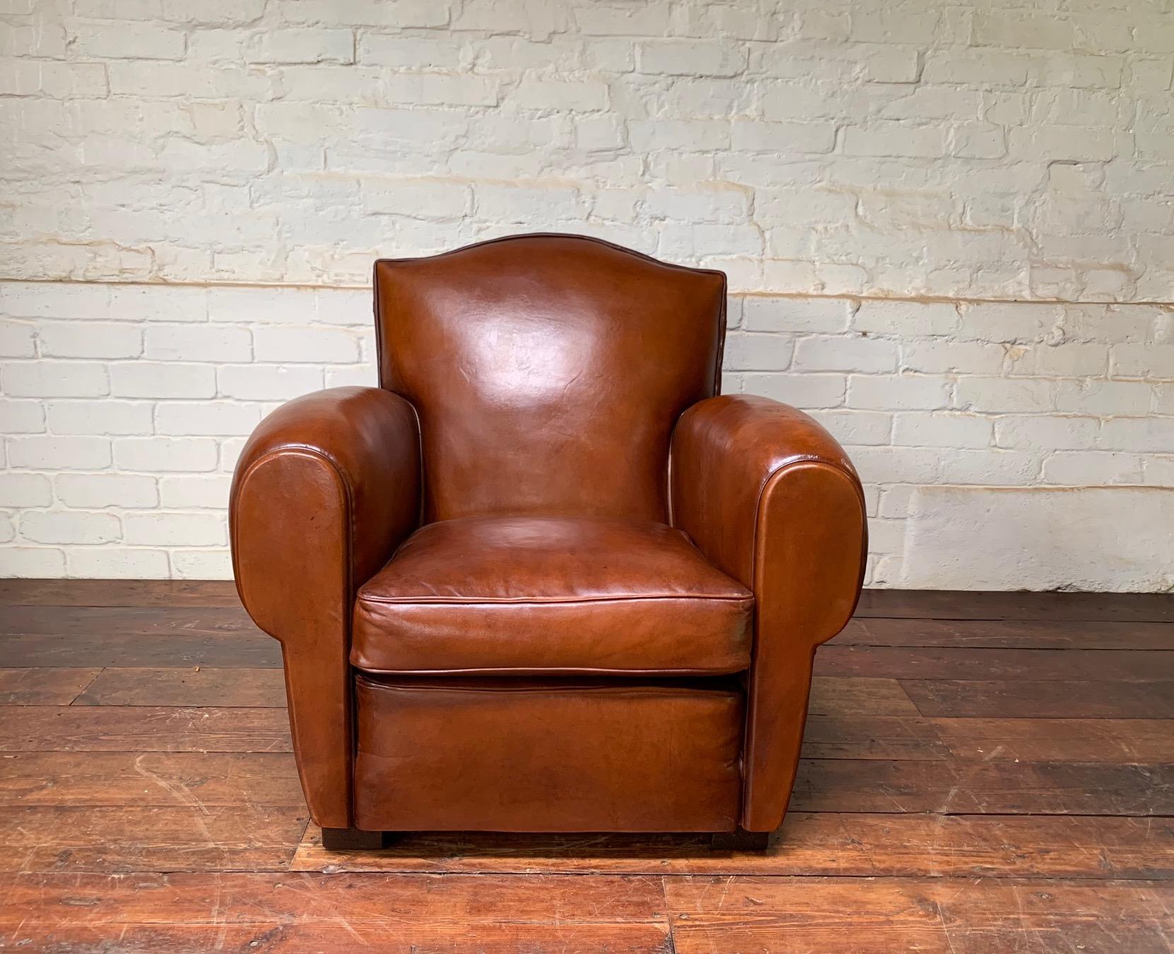 A Beautiful French leather Club Chair, Chapeau de Gendarme Model, circa 1950’s 2