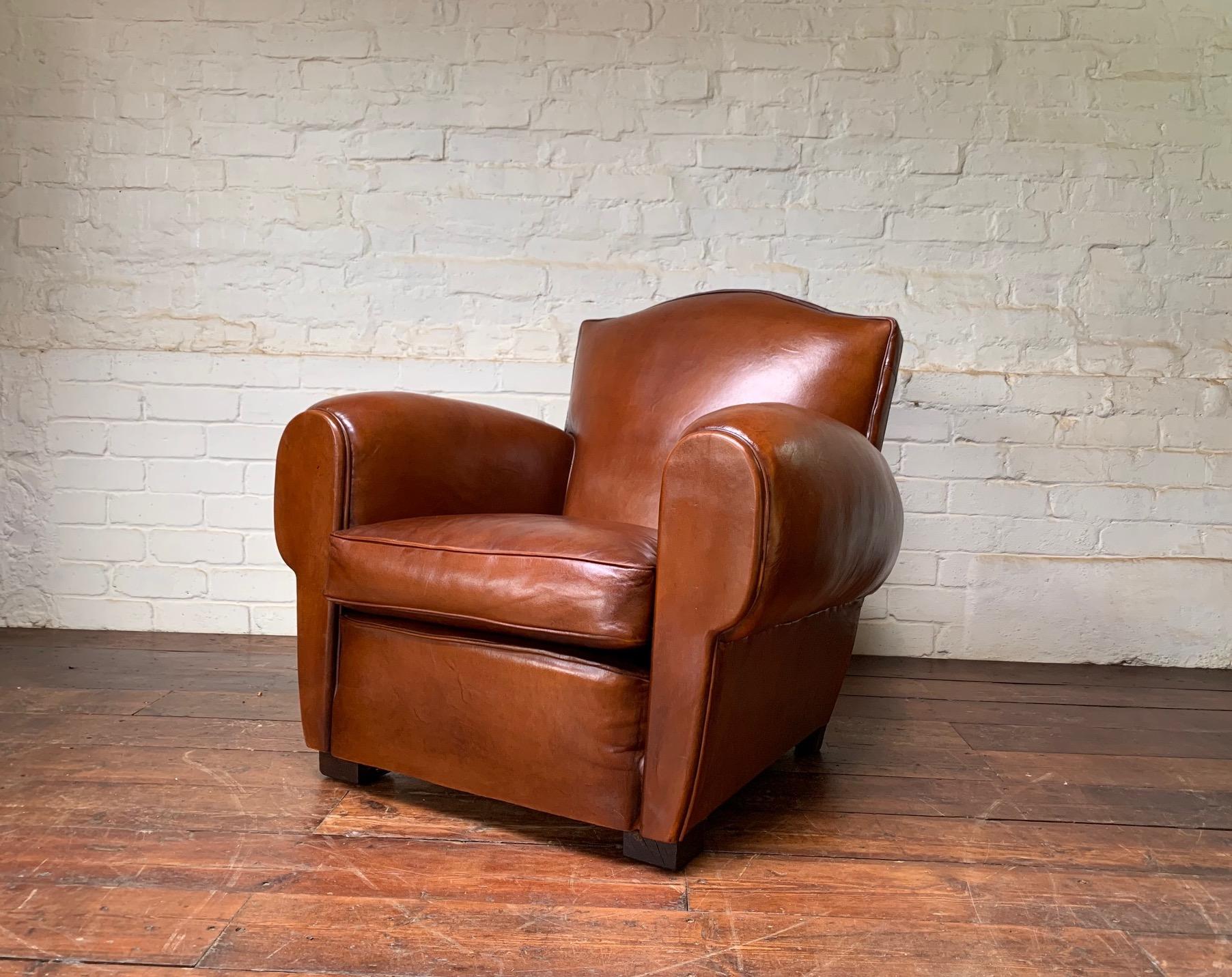 A Beautiful French leather Club Chair, Chapeau de Gendarme Model, circa 1950’s 3