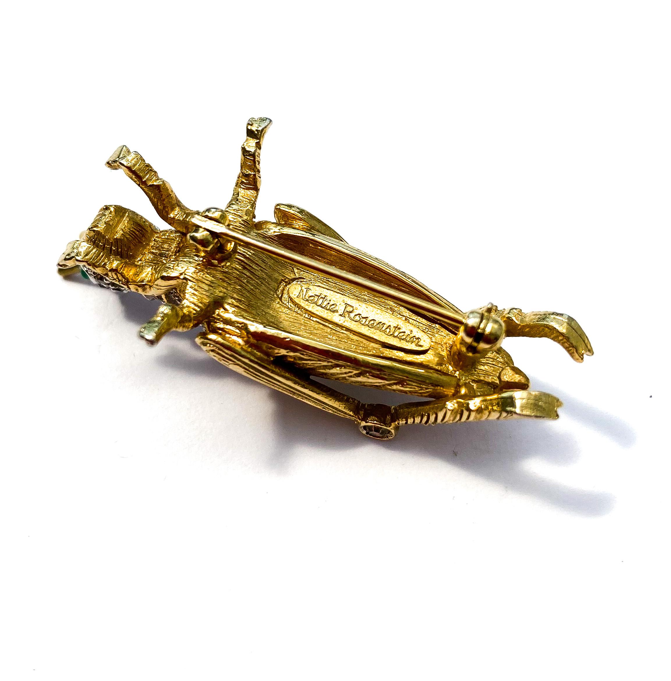 Une belle broche Grasshopper en pâte dorée et transparente, Nettie Rosenstein, années 1960. en vente 3