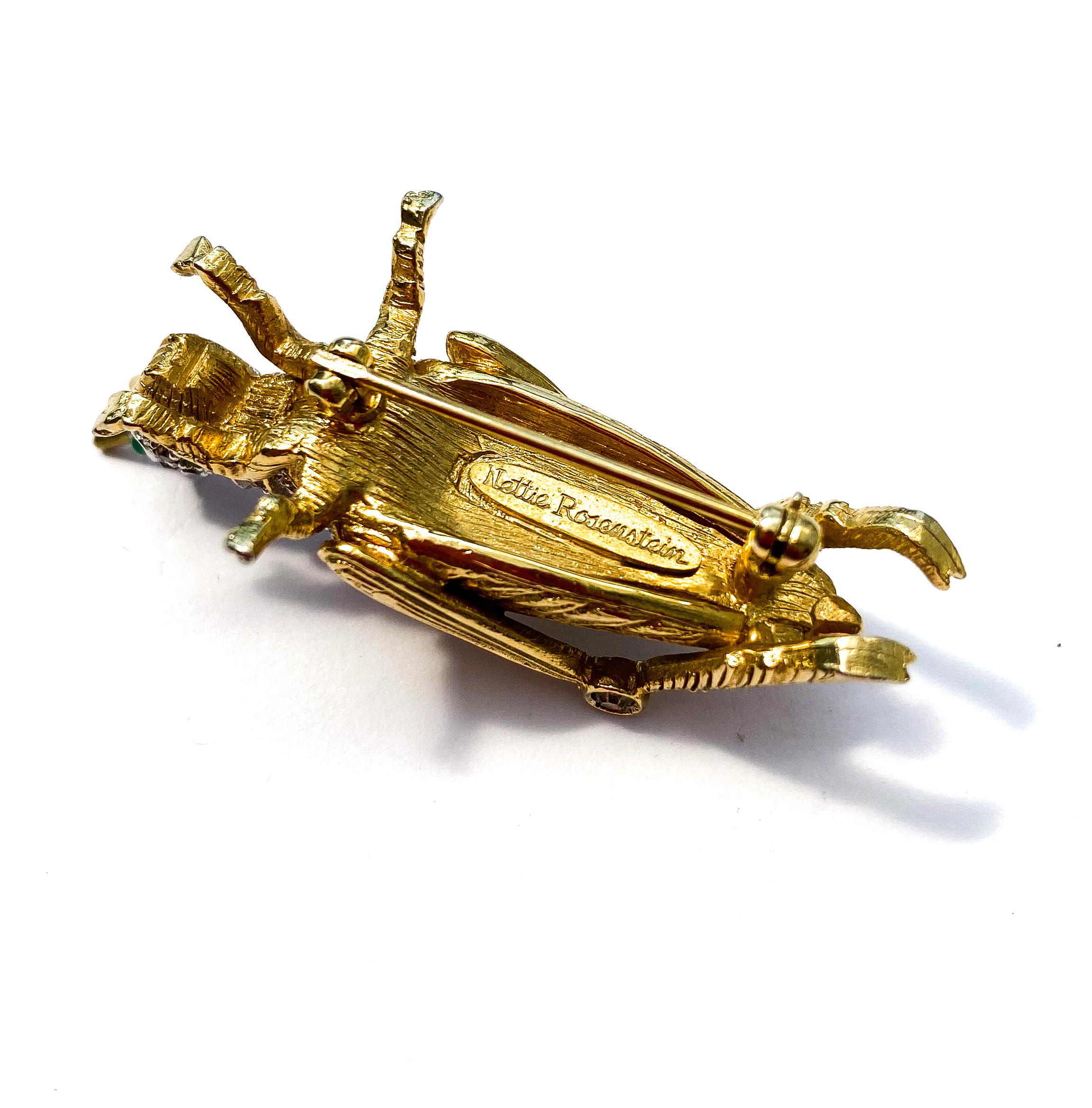 A beautiful gilt and clear paste 'grasshopper' brooch, Nettie Rosenstein, 1960s. For Sale 2