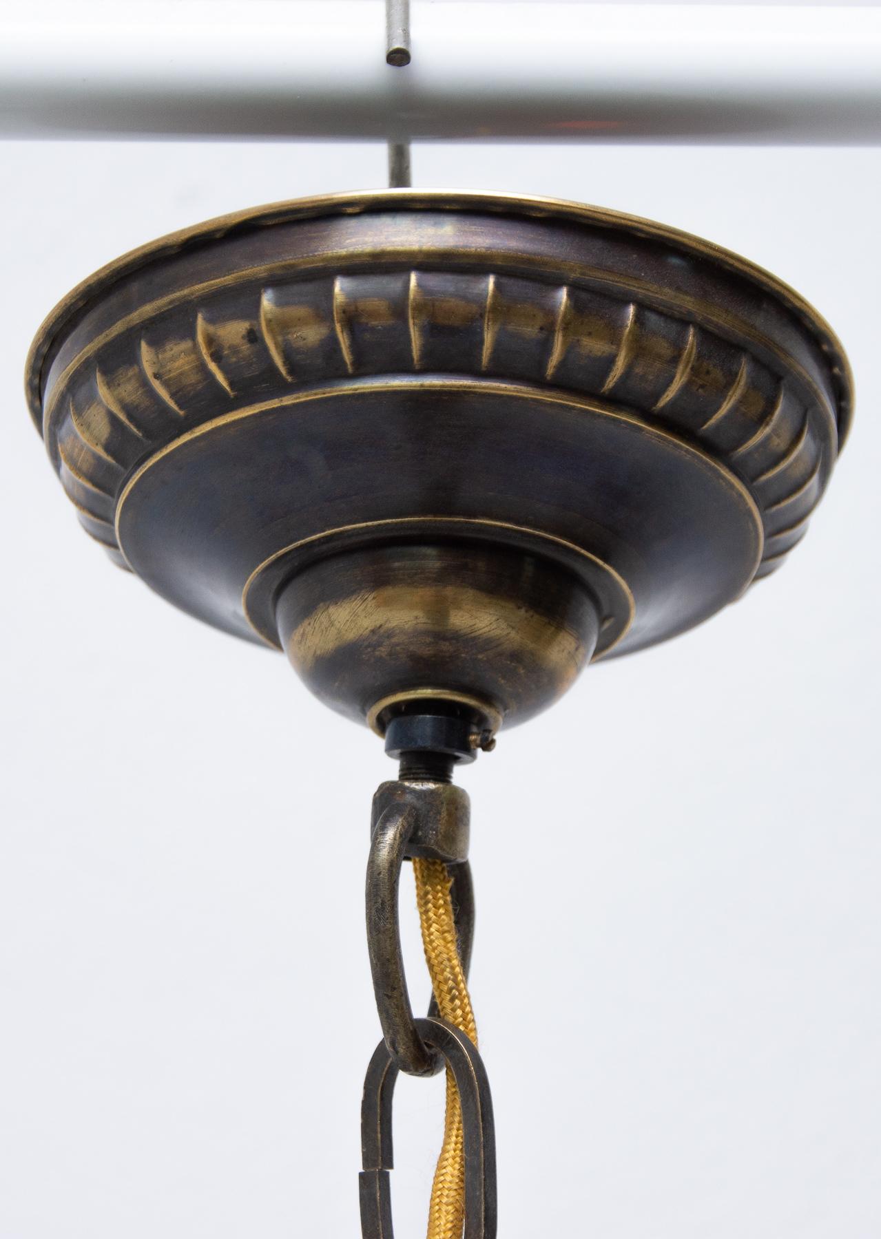 Vienna Secession Beautiful Historicizing Brass Five-Armed Chandelier