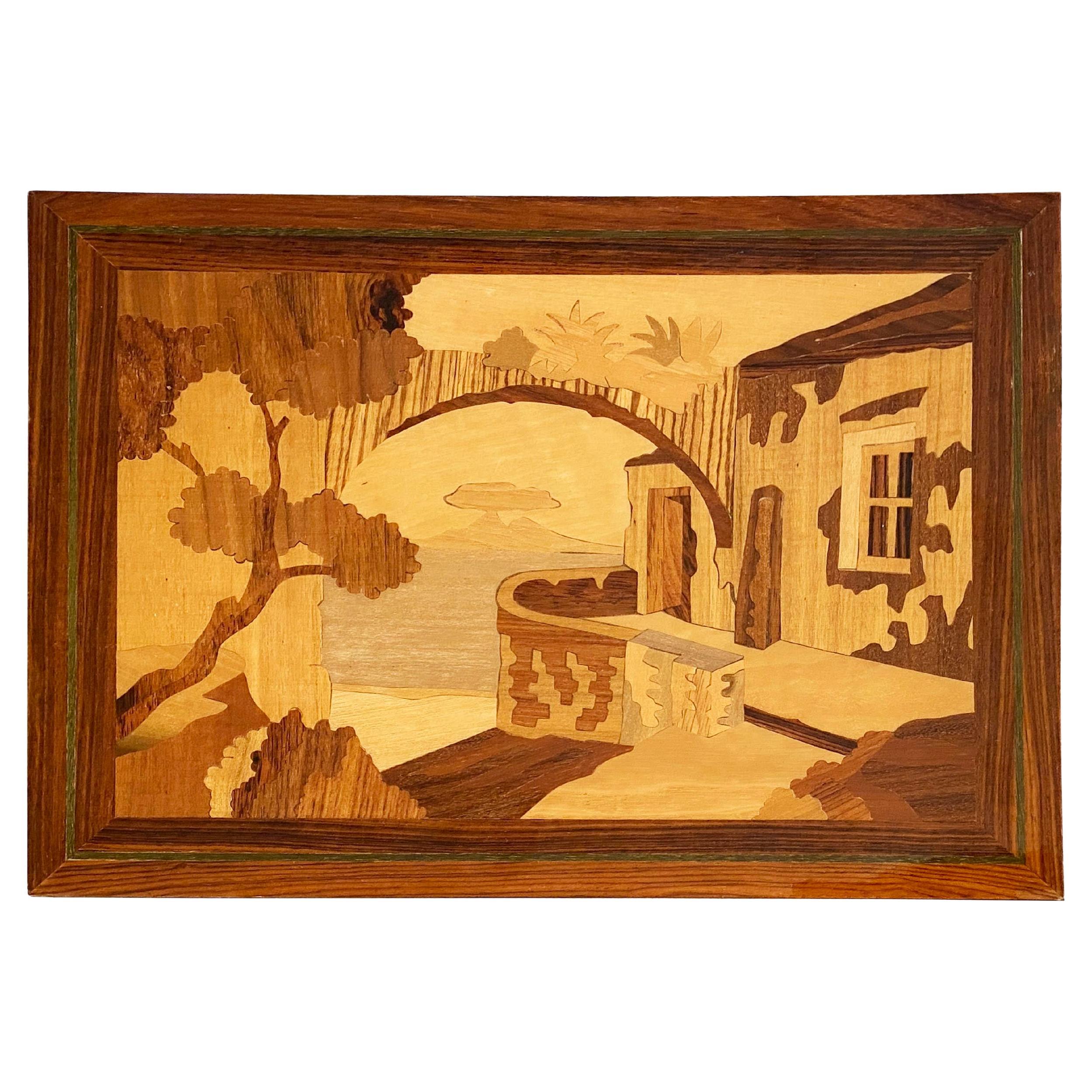 Mid-Century marquetry inlay panel art, hand-made in Italy