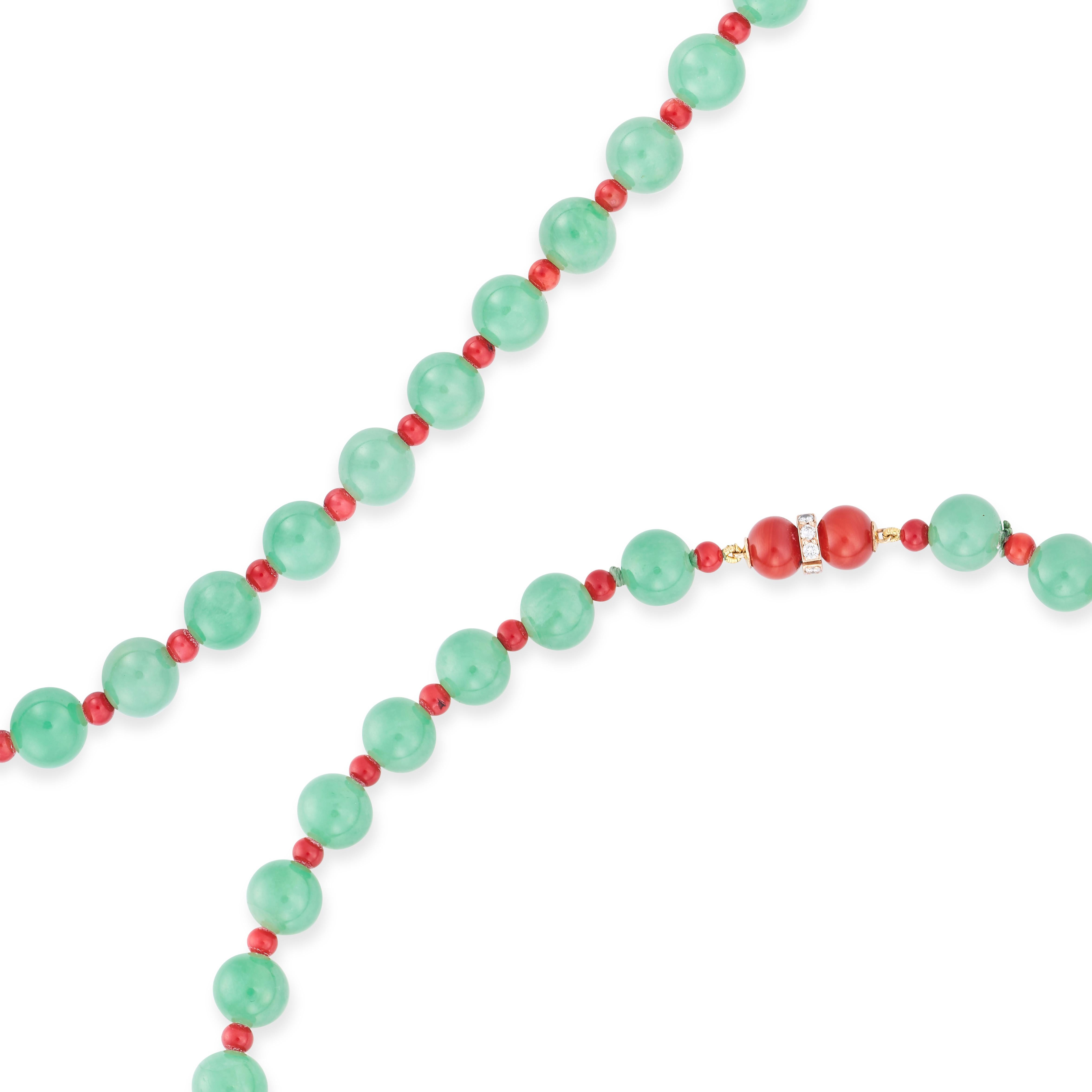 Bead A beautiful jadeite jade, coral and diamond necklace For Sale