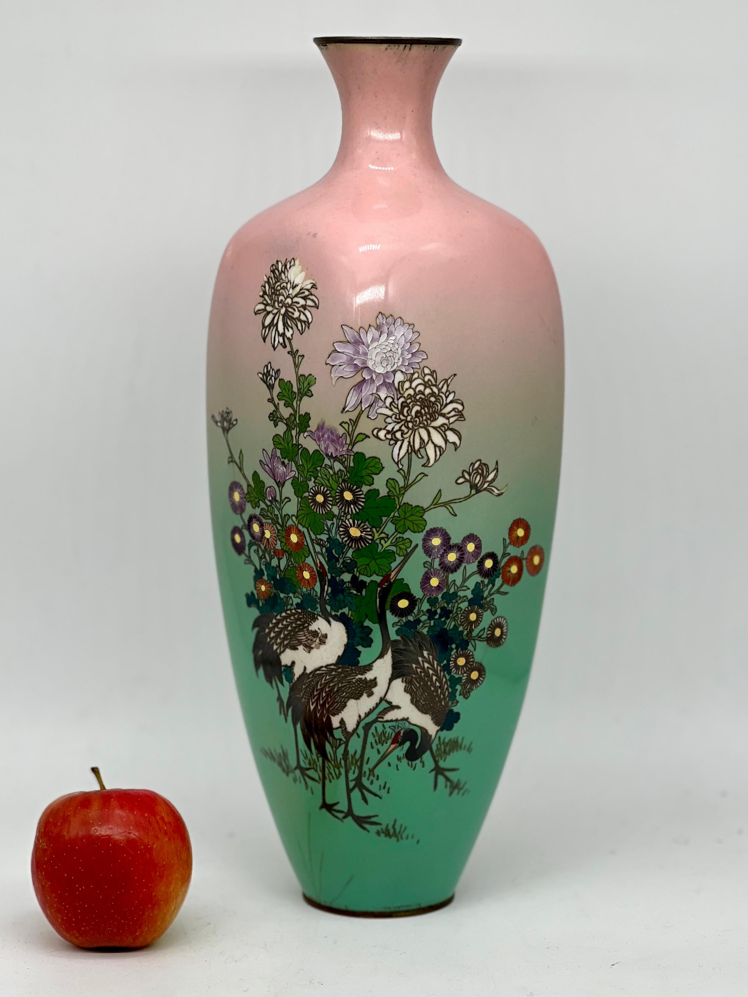 Cloissoné A Beautiful Large Japanese Cloisonne Enamel Vase. Signed .Meiji Period 