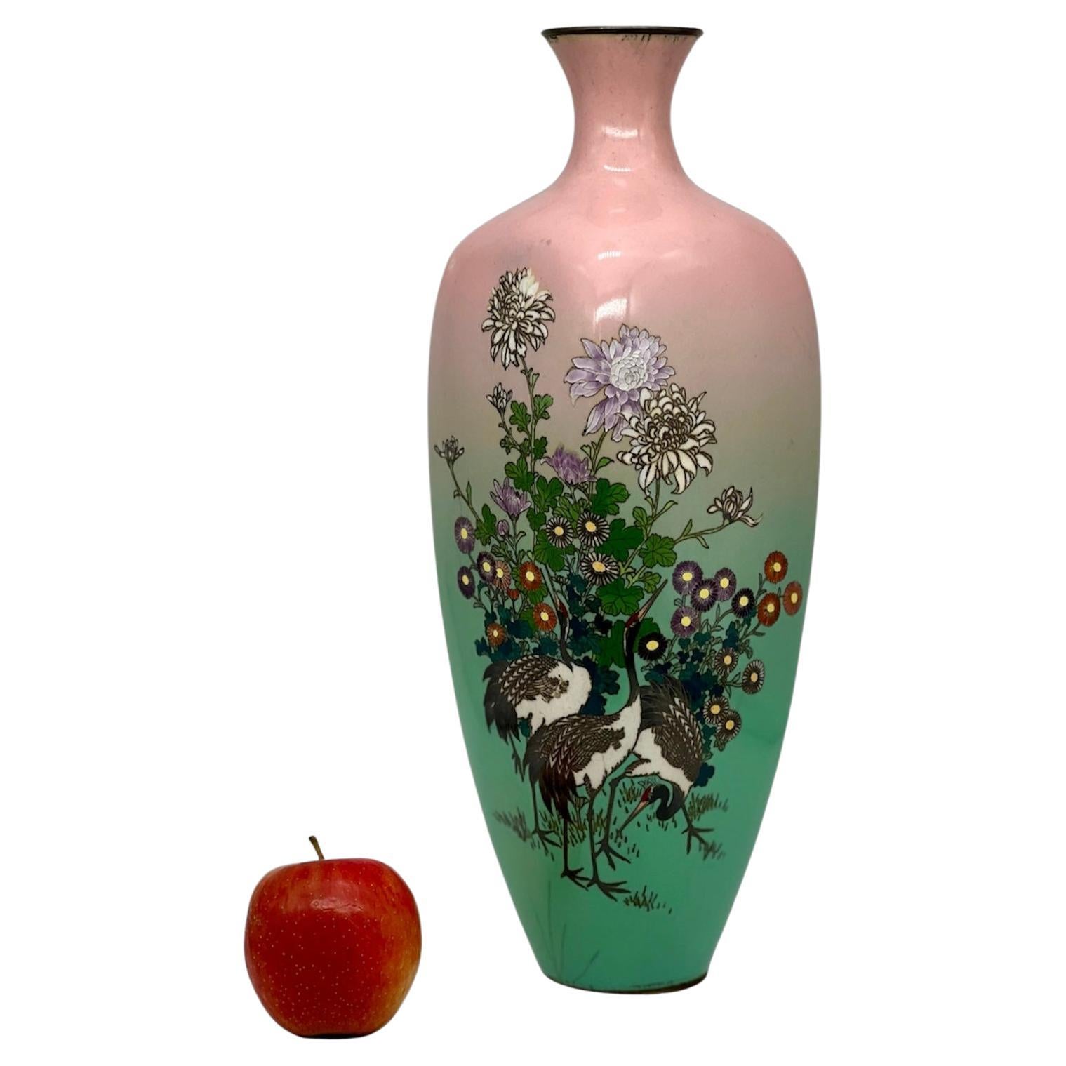 A Beautiful Large Japanese Cloisonne Enamel Vase. Signed .Meiji Period 