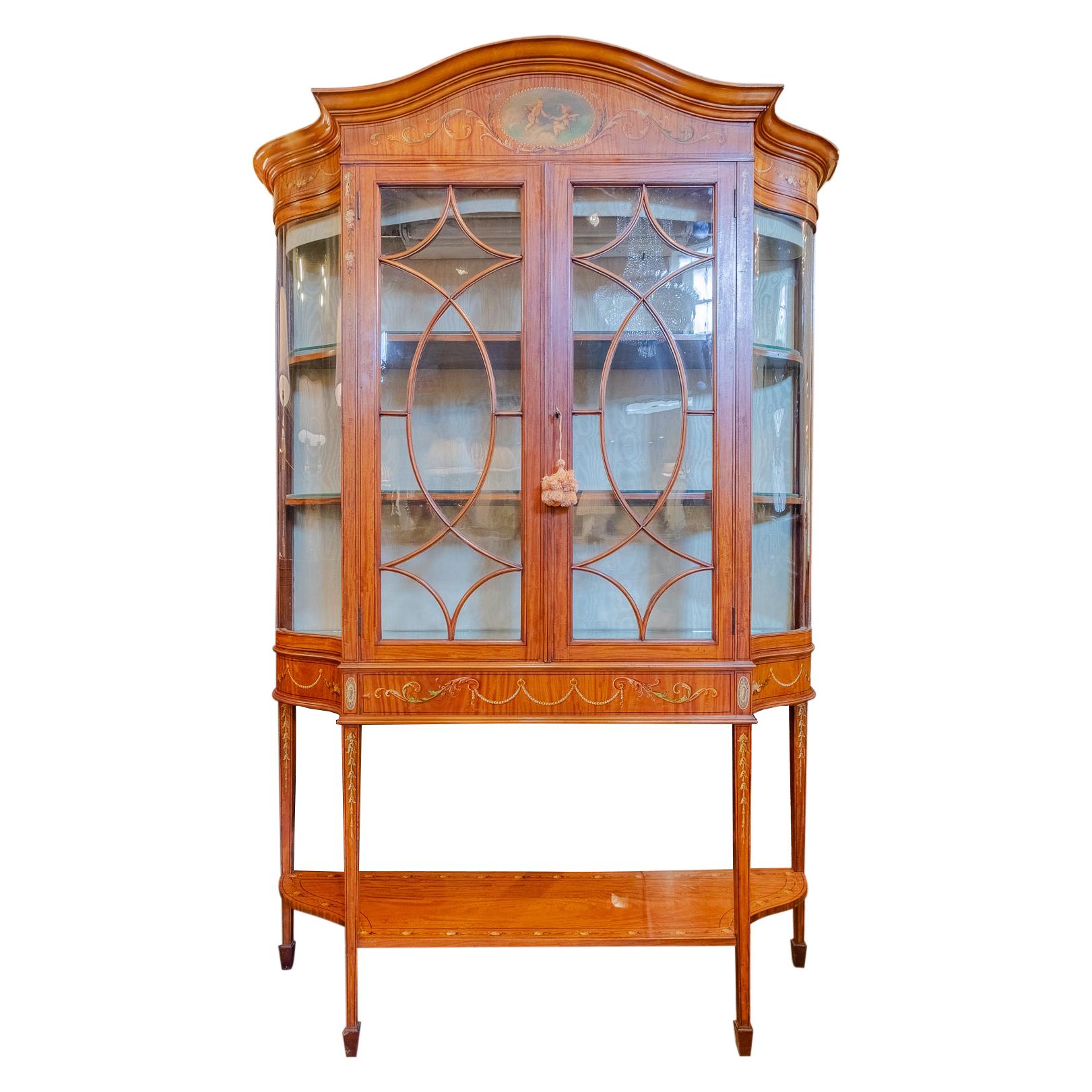 Beautiful Late 19th Century Edwardian Satinwood Painted Vitrine