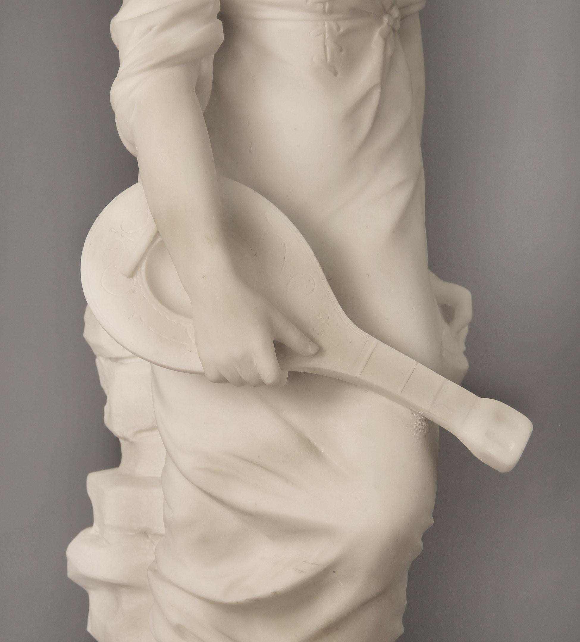 Hand-Carved Beautiful Late 19th Century French Carrara Marble of a Woman, Paul Fournier For Sale