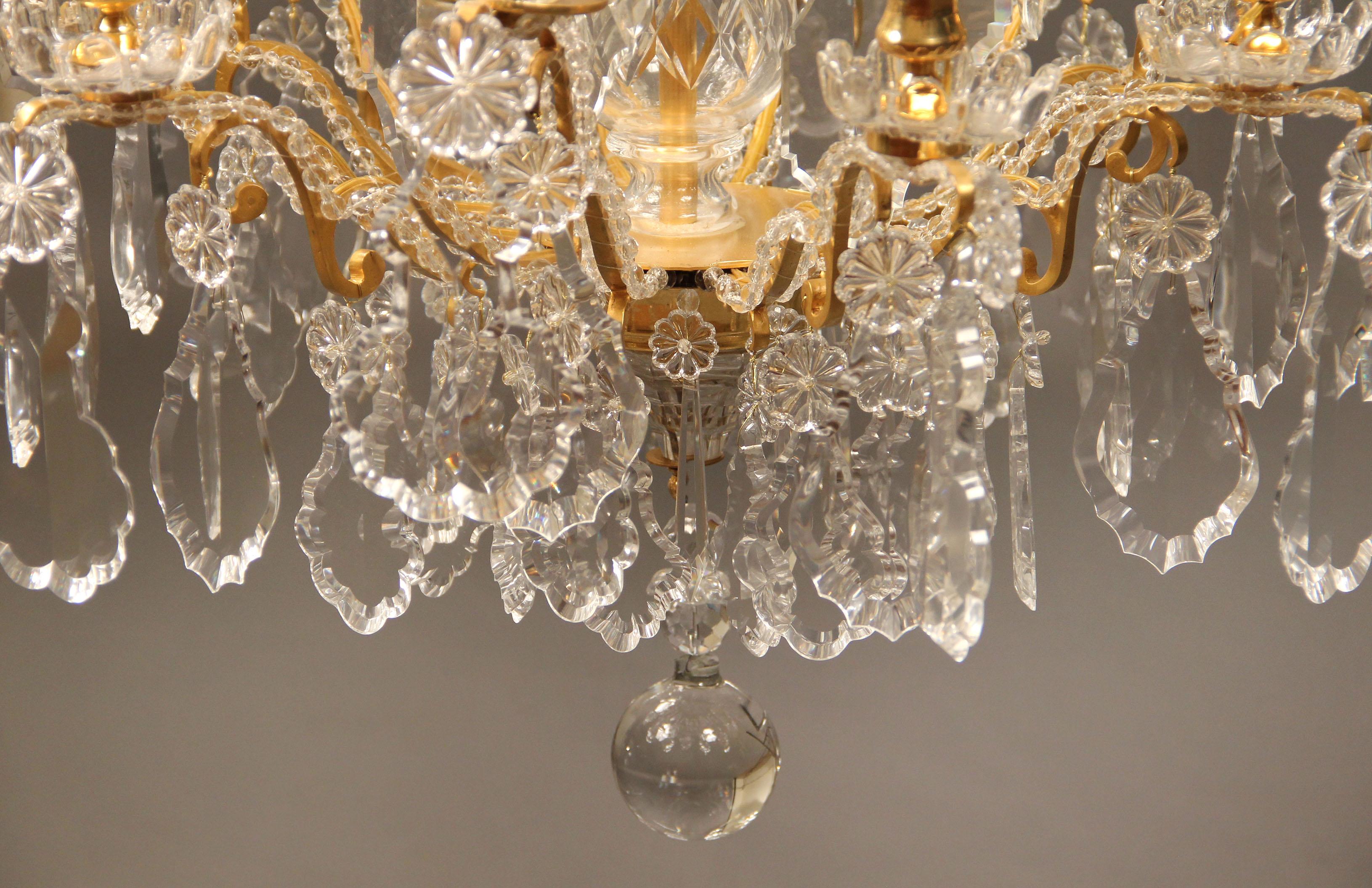 Beautiful Late 19th Century Gilt Bronze and Crystal Eight-Light Chandelier In Good Condition In New York, NY