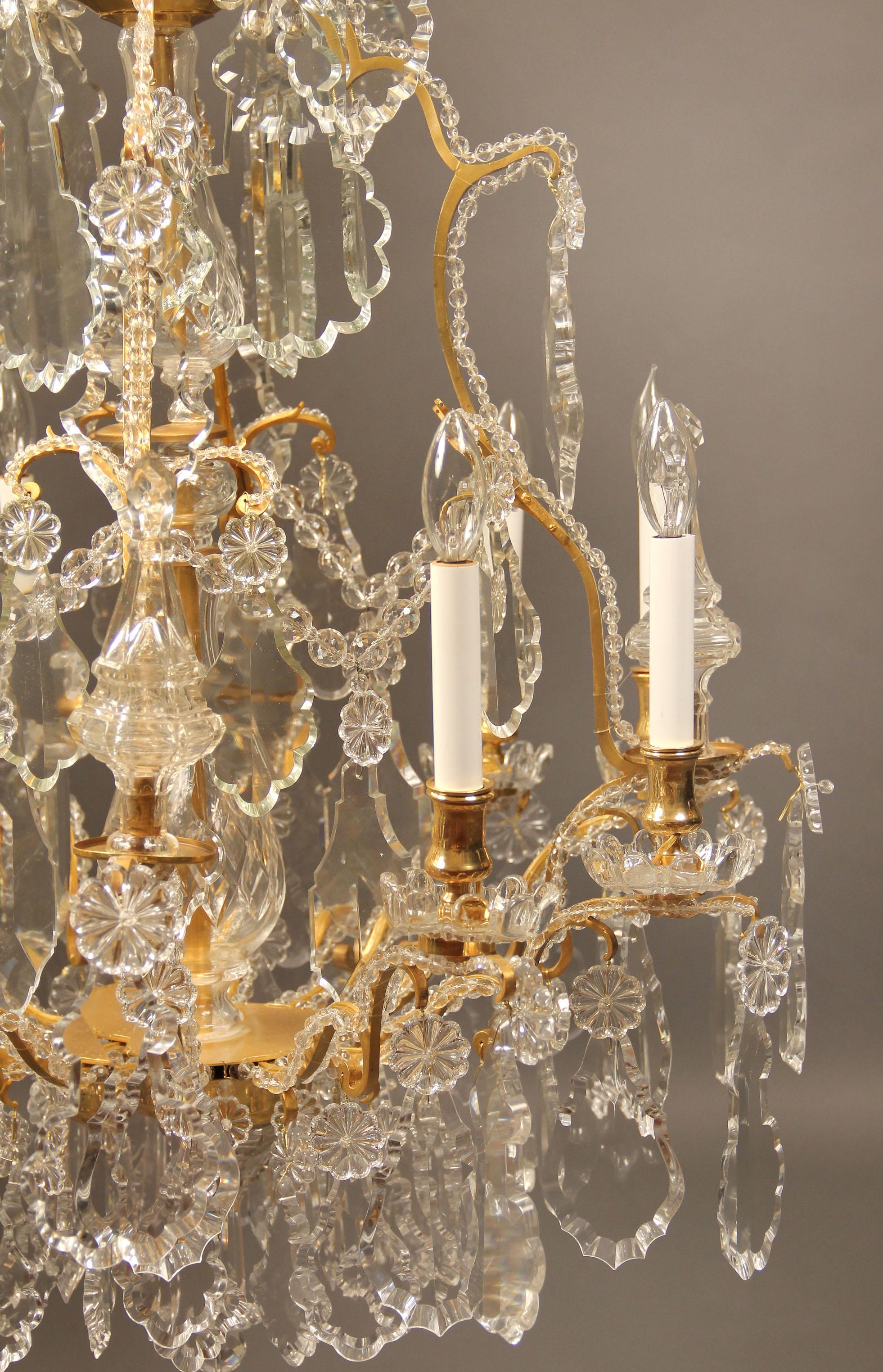 Beautiful Late 19th Century Gilt Bronze and Crystal Eight-Light Chandelier 1