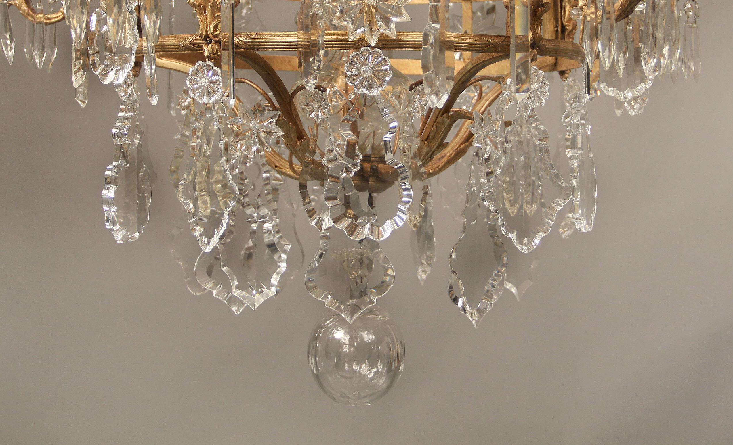 Beautiful Late 19th Century Gilt Bronze and Crystal Ten-Light Chandelier In Good Condition In New York, NY