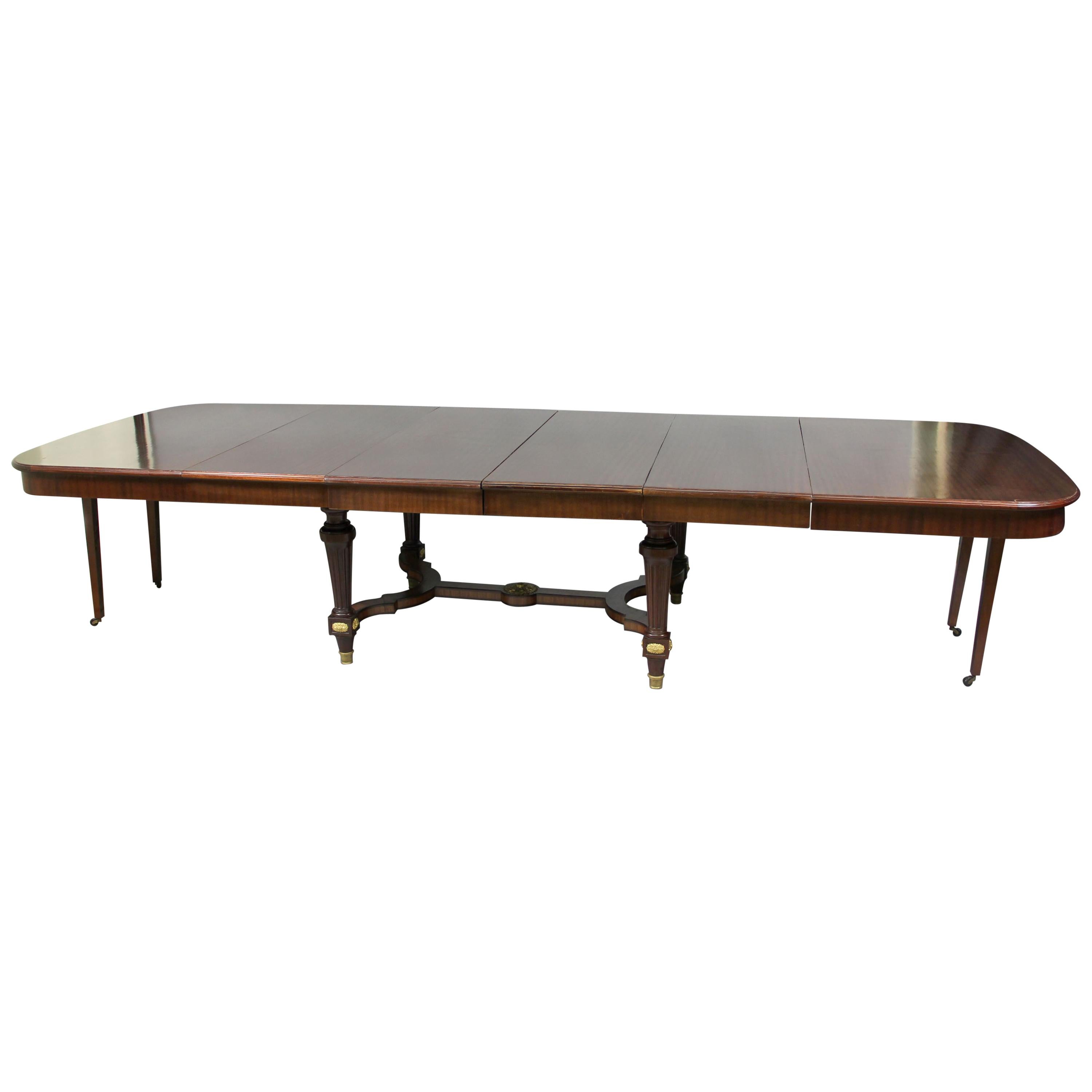 Beautiful Late 19th Century Gilt Bronze Mounted Louis XVI Style Dining Table For Sale