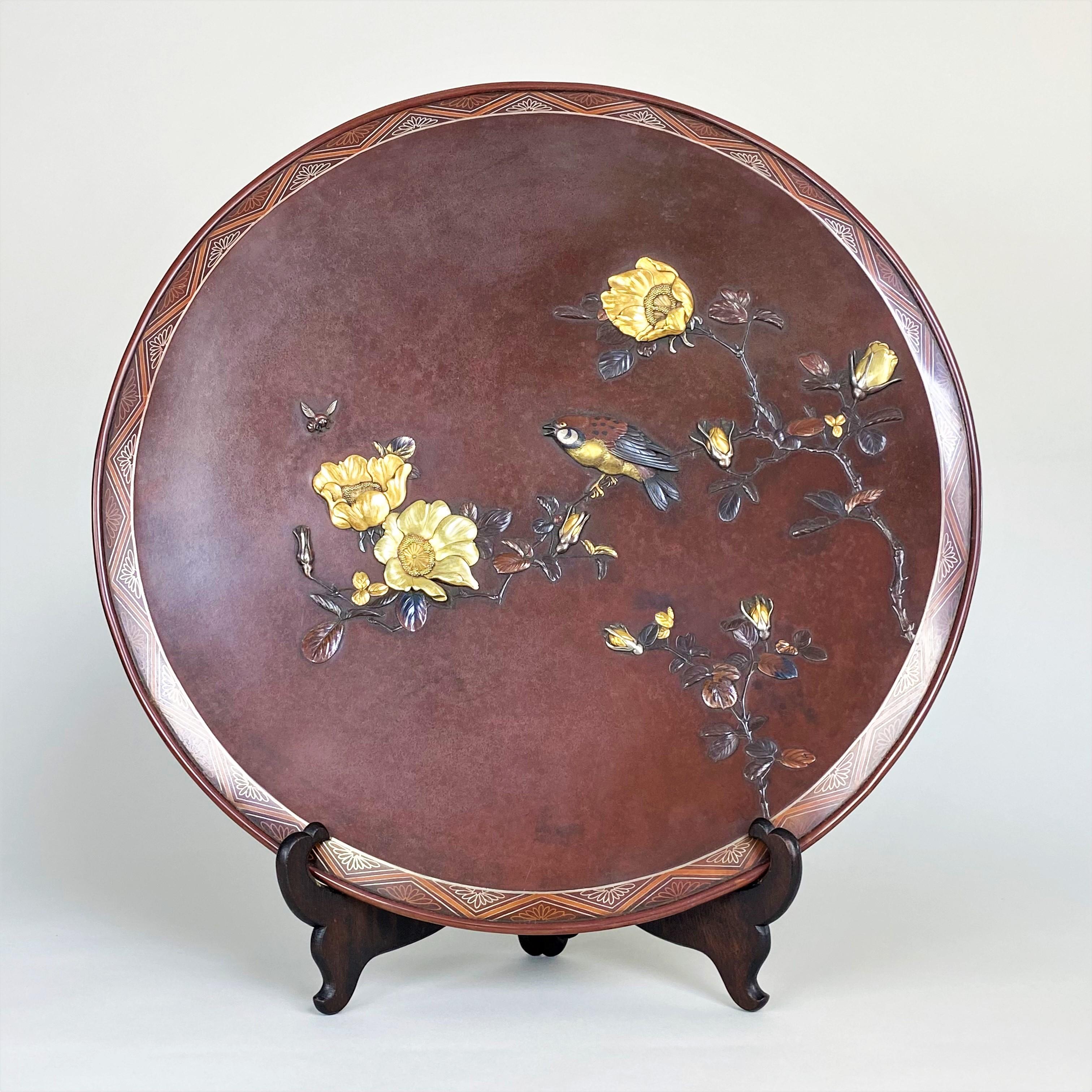 Beautiful, Late 19th Century Large Bronze and Multi-Metal Dish For Sale 3