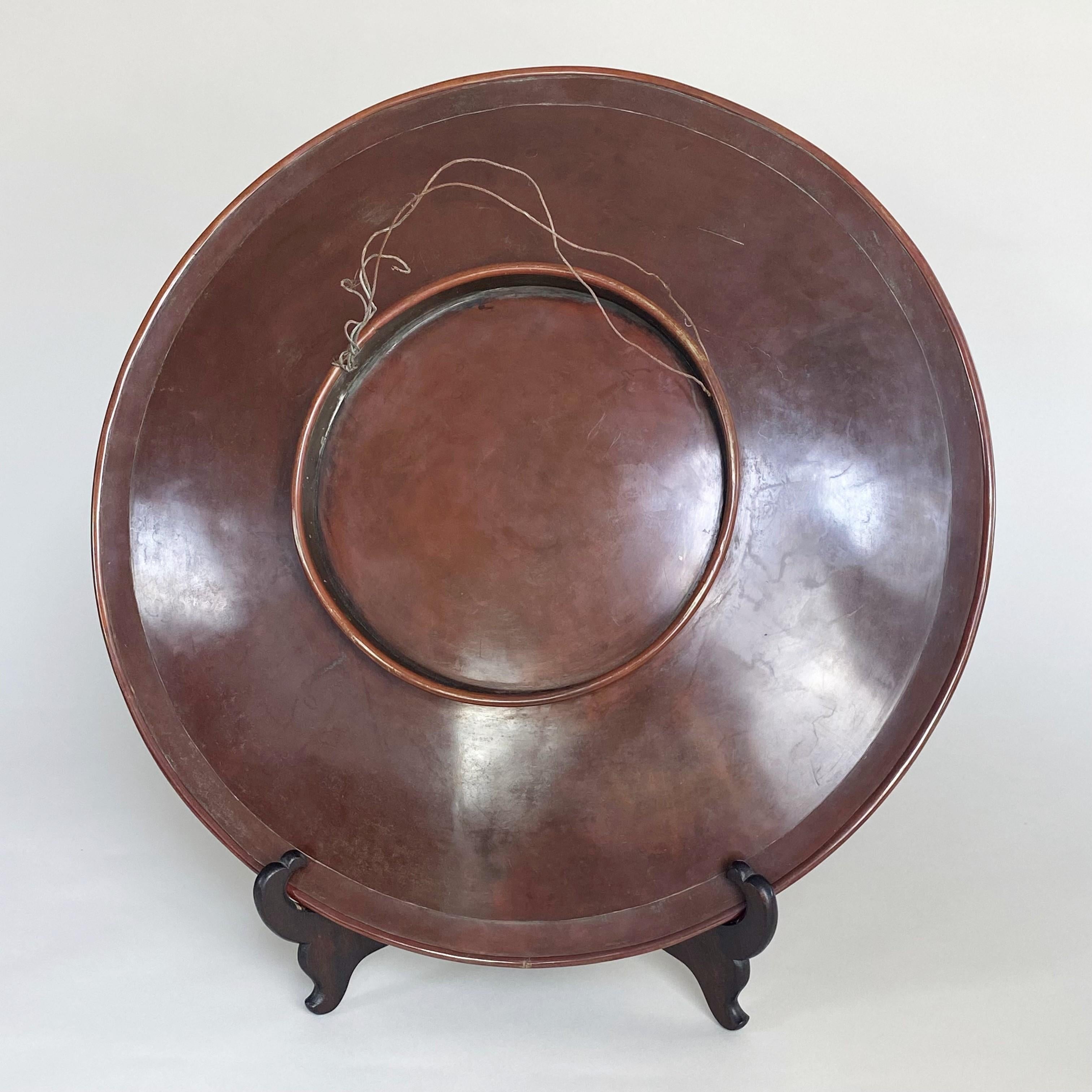 Japanese Beautiful, Late 19th Century Large Bronze and Multi-Metal Dish For Sale