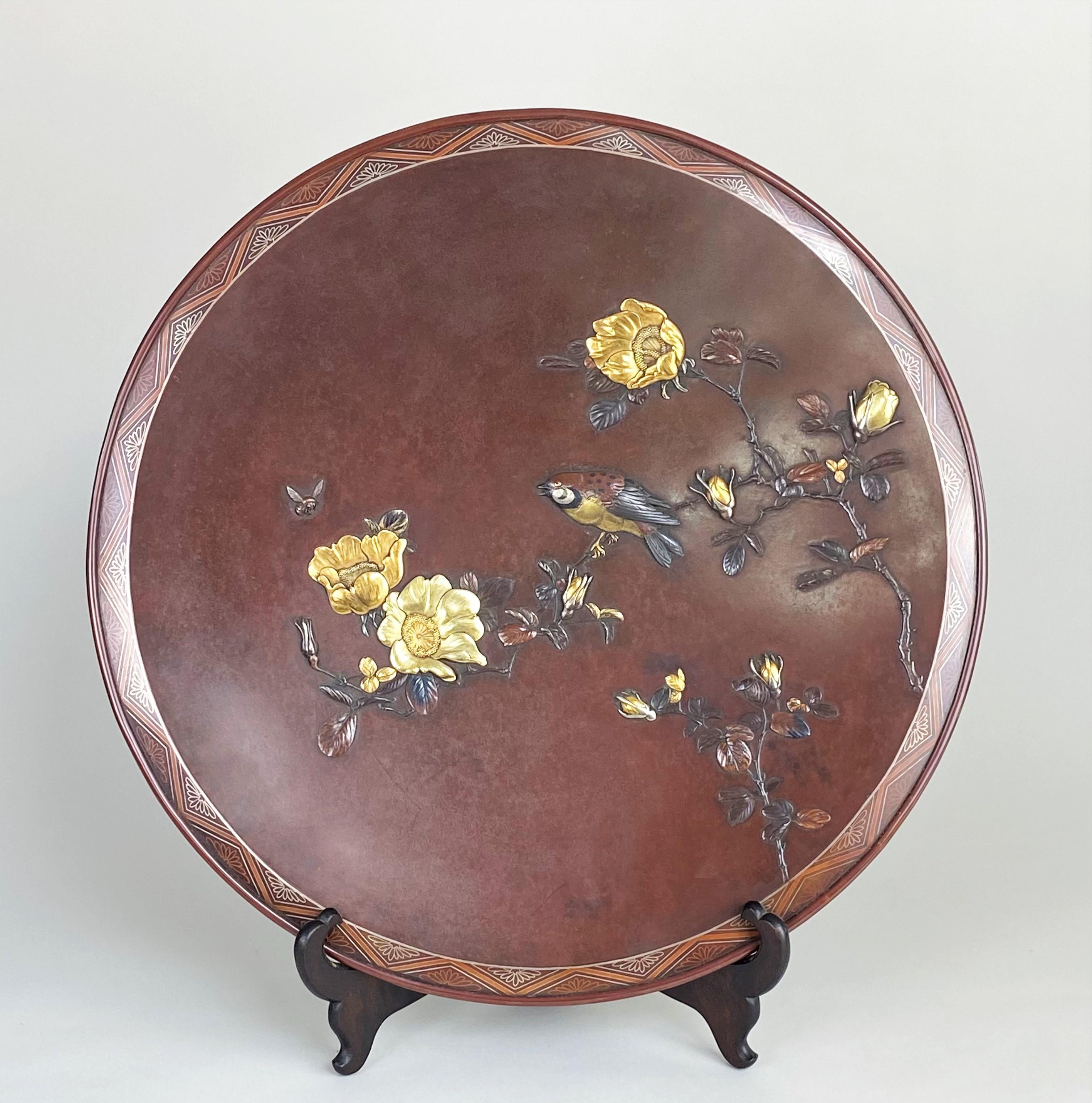 Inlay Beautiful, Late 19th Century Large Bronze and Multi-Metal Dish For Sale