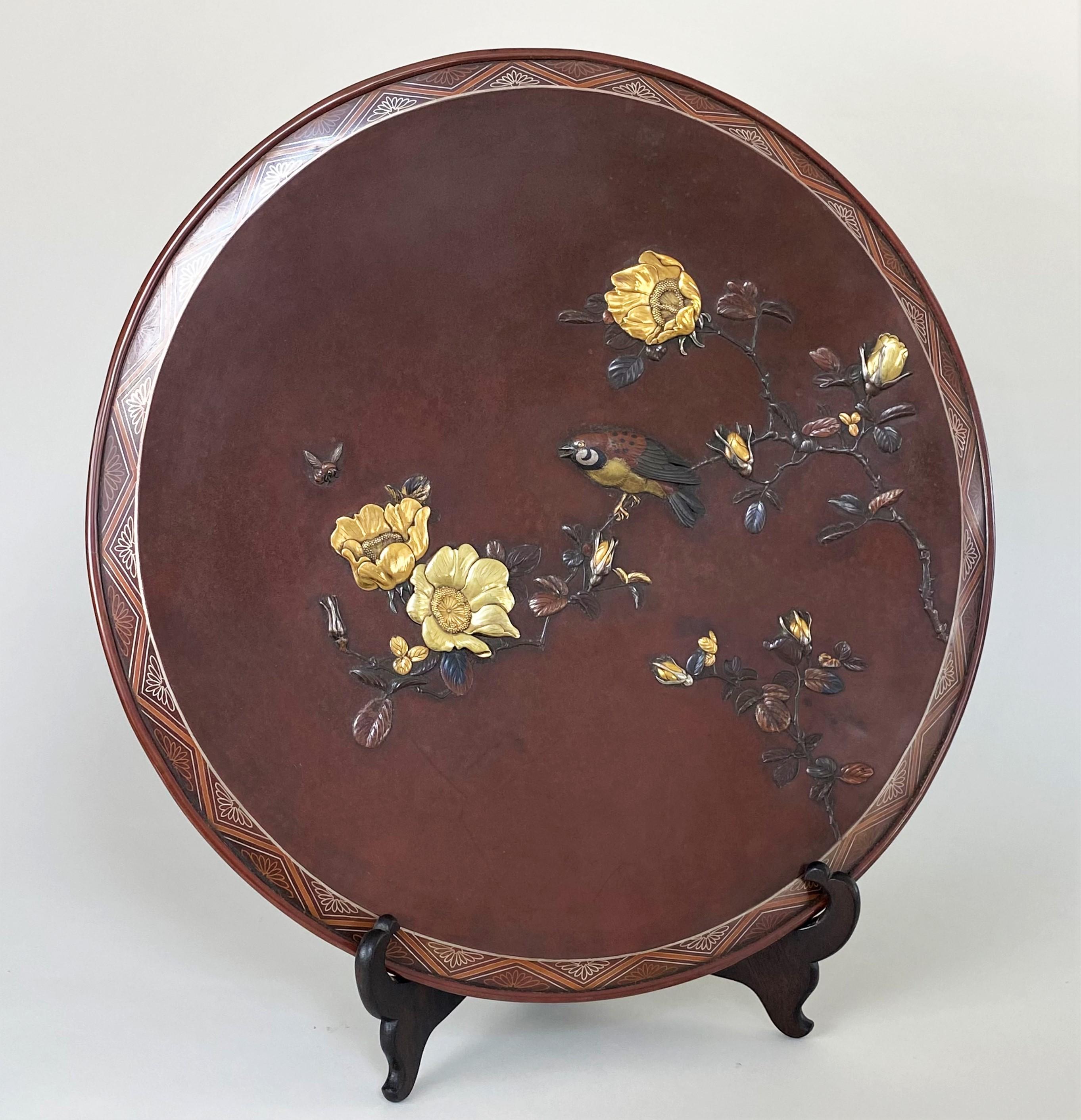 Beautiful, Late 19th Century Large Bronze and Multi-Metal Dish For Sale 1