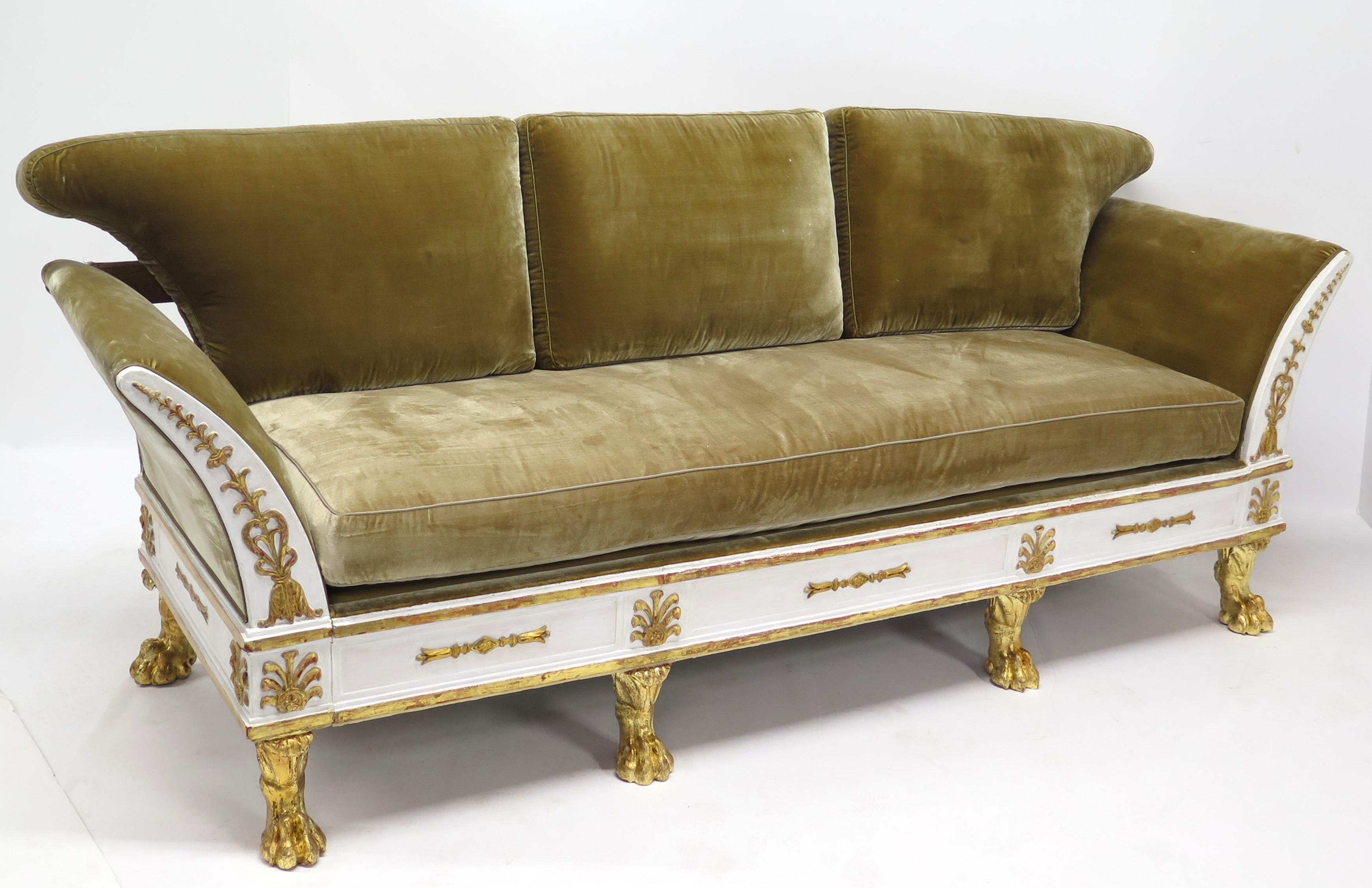 Schöne spät englische Regency-Farbe und vergoldetes, teilweise vergoldetes Settee im Angebot 9