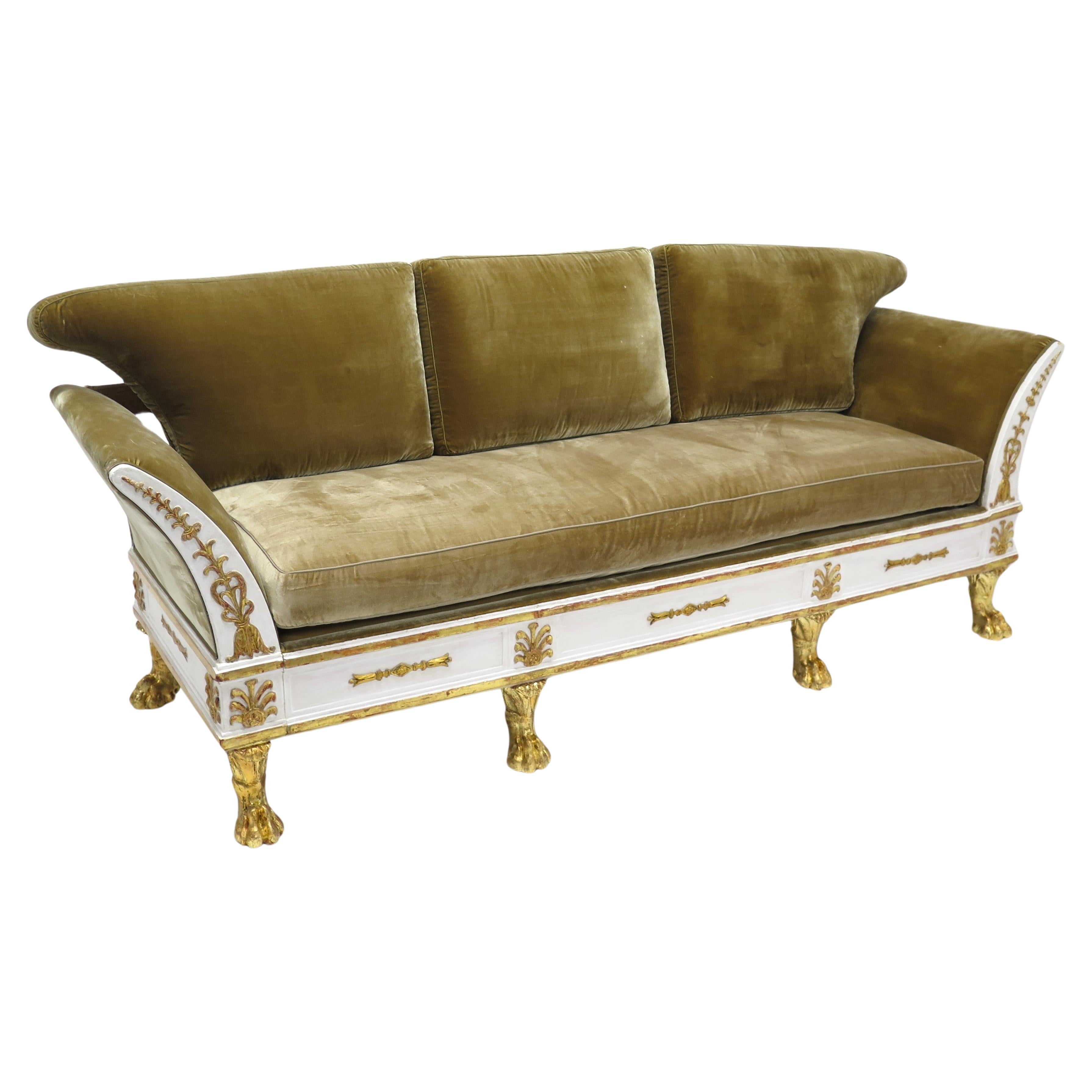 A Handsome Late English Regency Paint and Parcel Gilt Settee