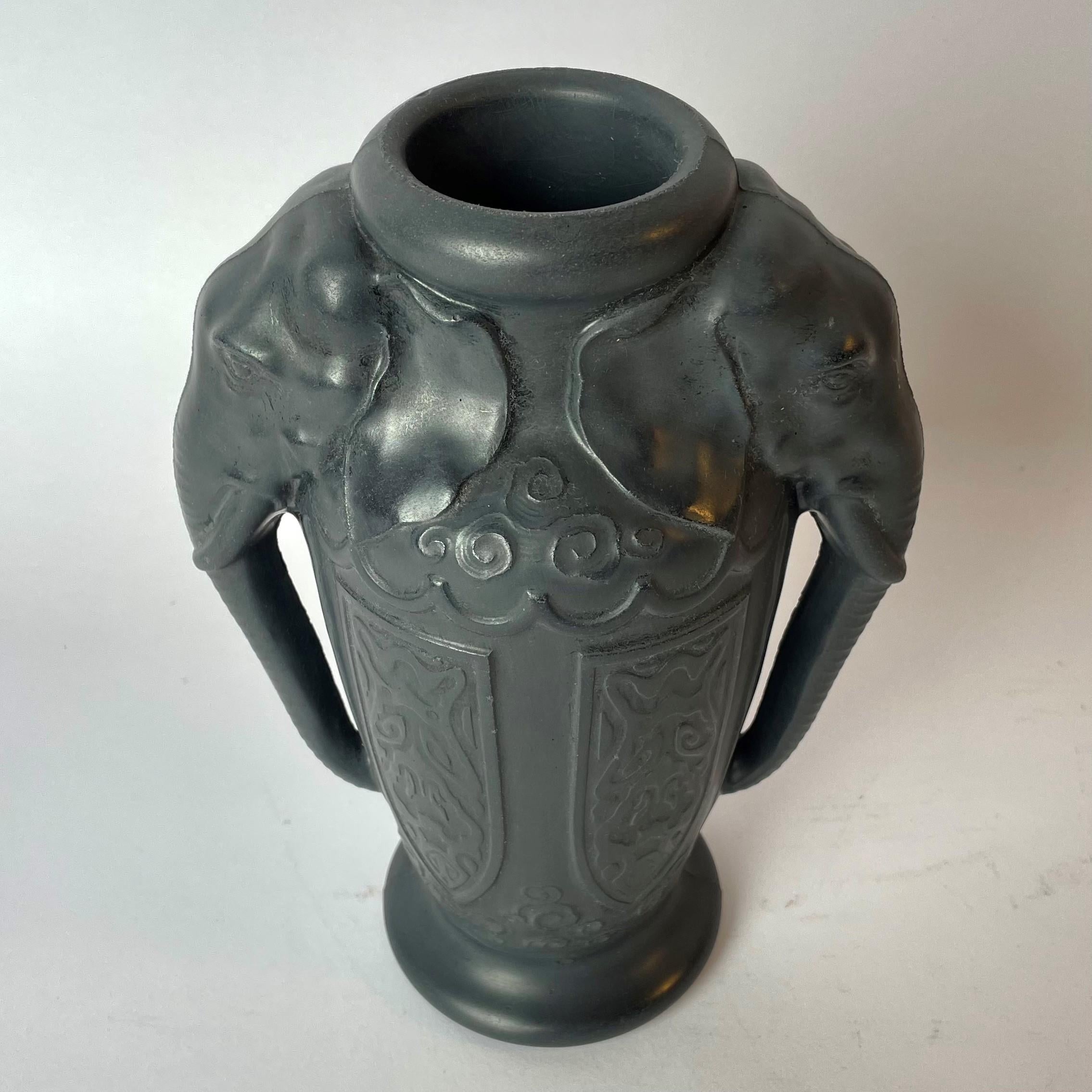 Molded Beautiful Lavanite Vase Decorated with Elephants, Art Nouveau, circa 1910 For Sale