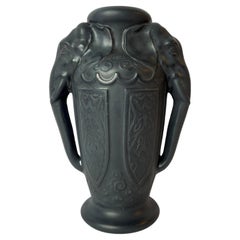 Antique Beautiful Lavanite Vase Decorated with Elephants, Art Nouveau, circa 1910