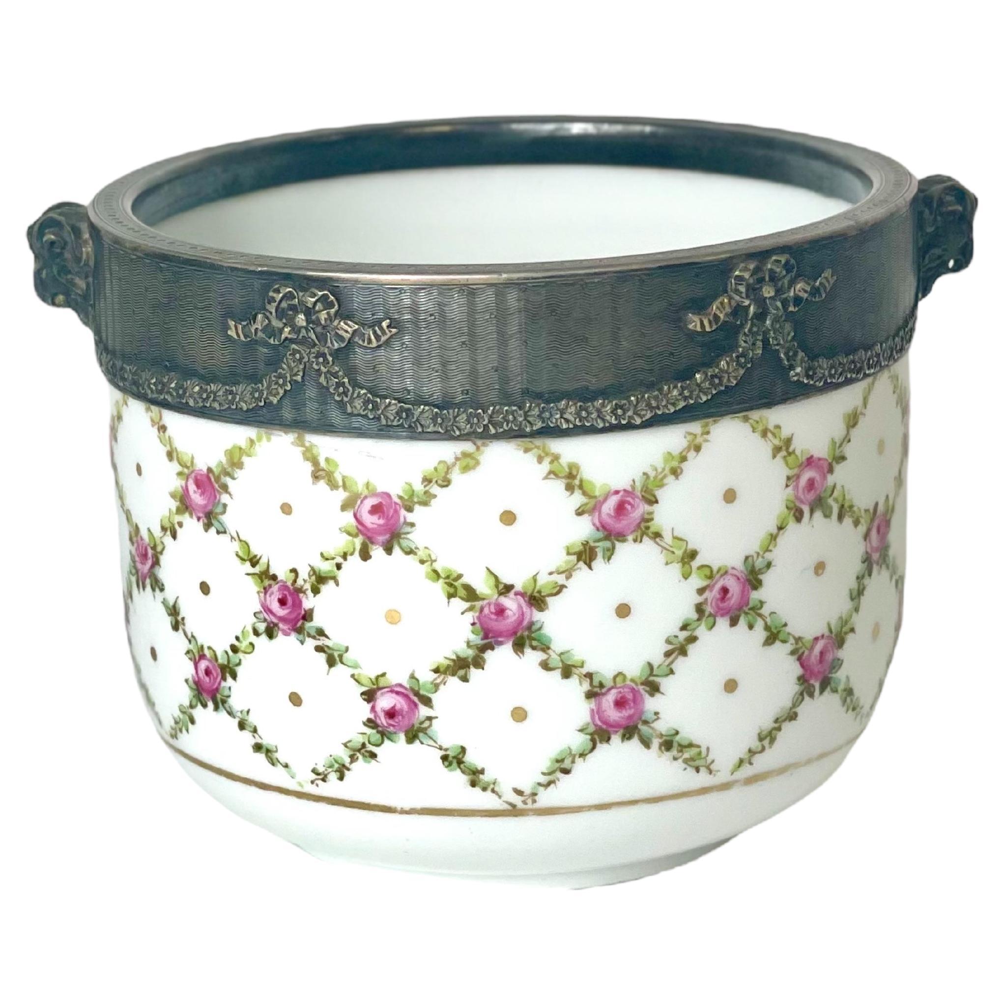 Louis XVI Style Cache Pot in Porcelain and Silver