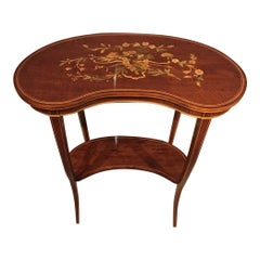 Antique Beautiful Mahogany and Marquetry Inlaid Edwardian Period Kidney Shaped Table