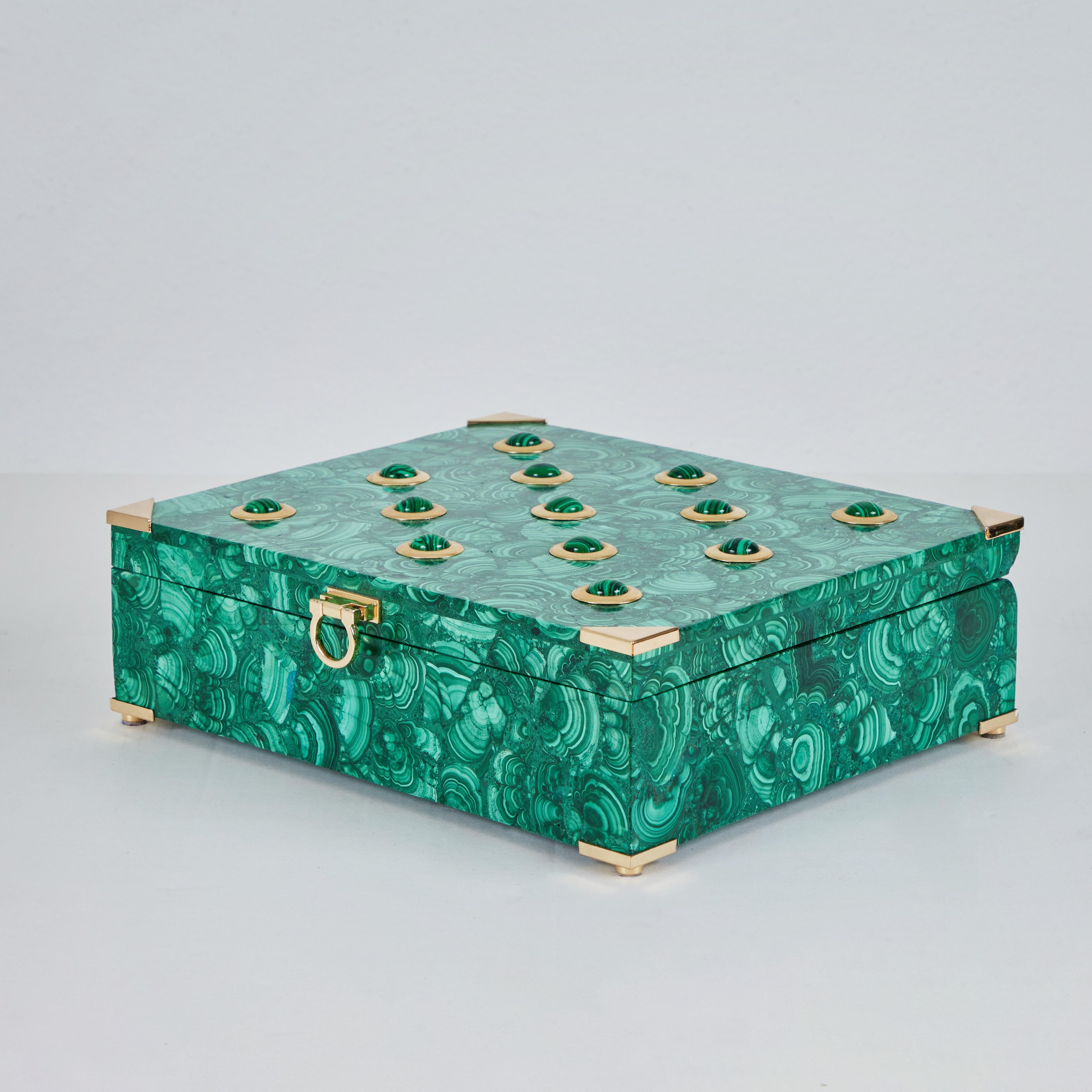 Modern A Beautiful Malachite Box with Brass Details
