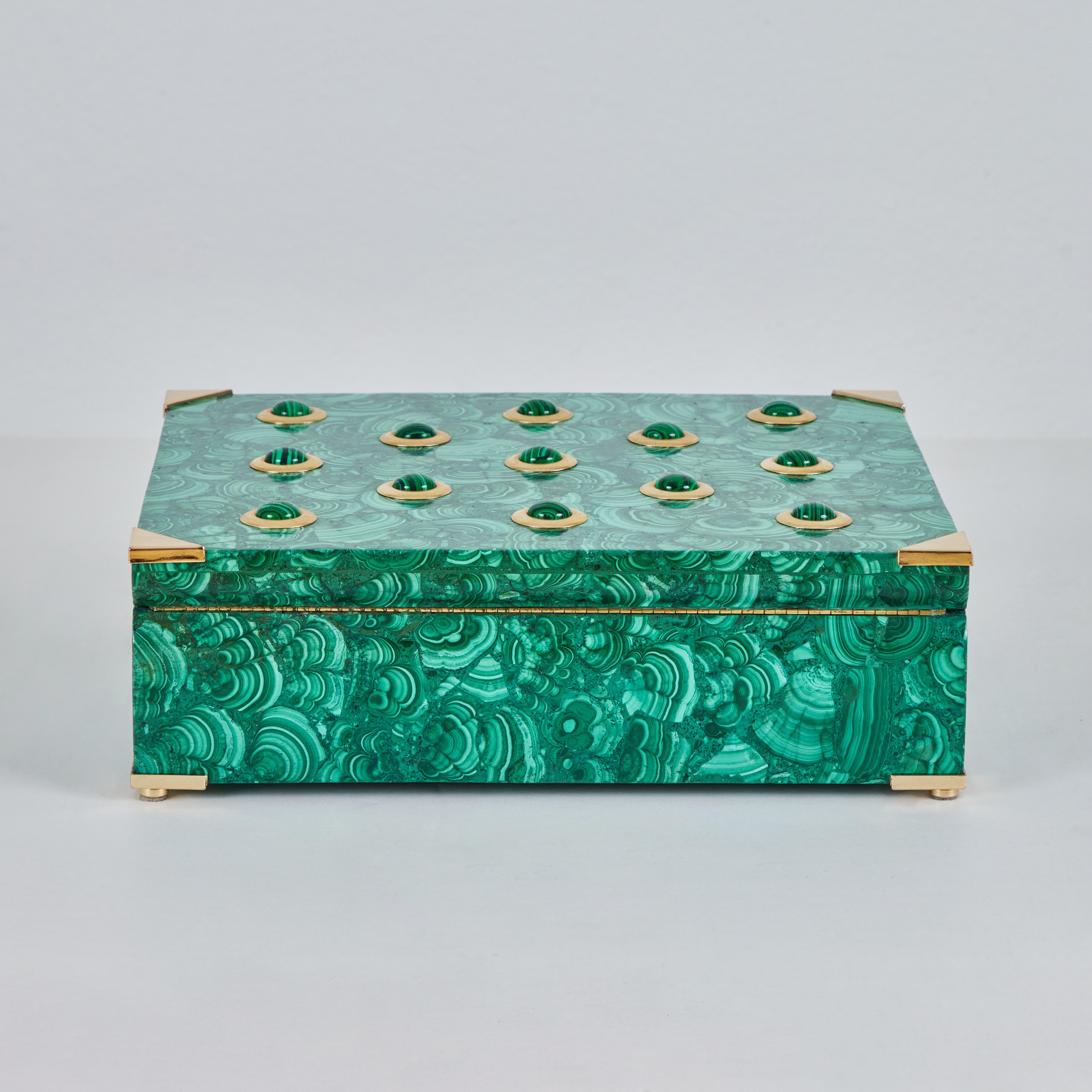 A Beautiful Malachite Box with Brass Details In Good Condition In Palm Desert, CA