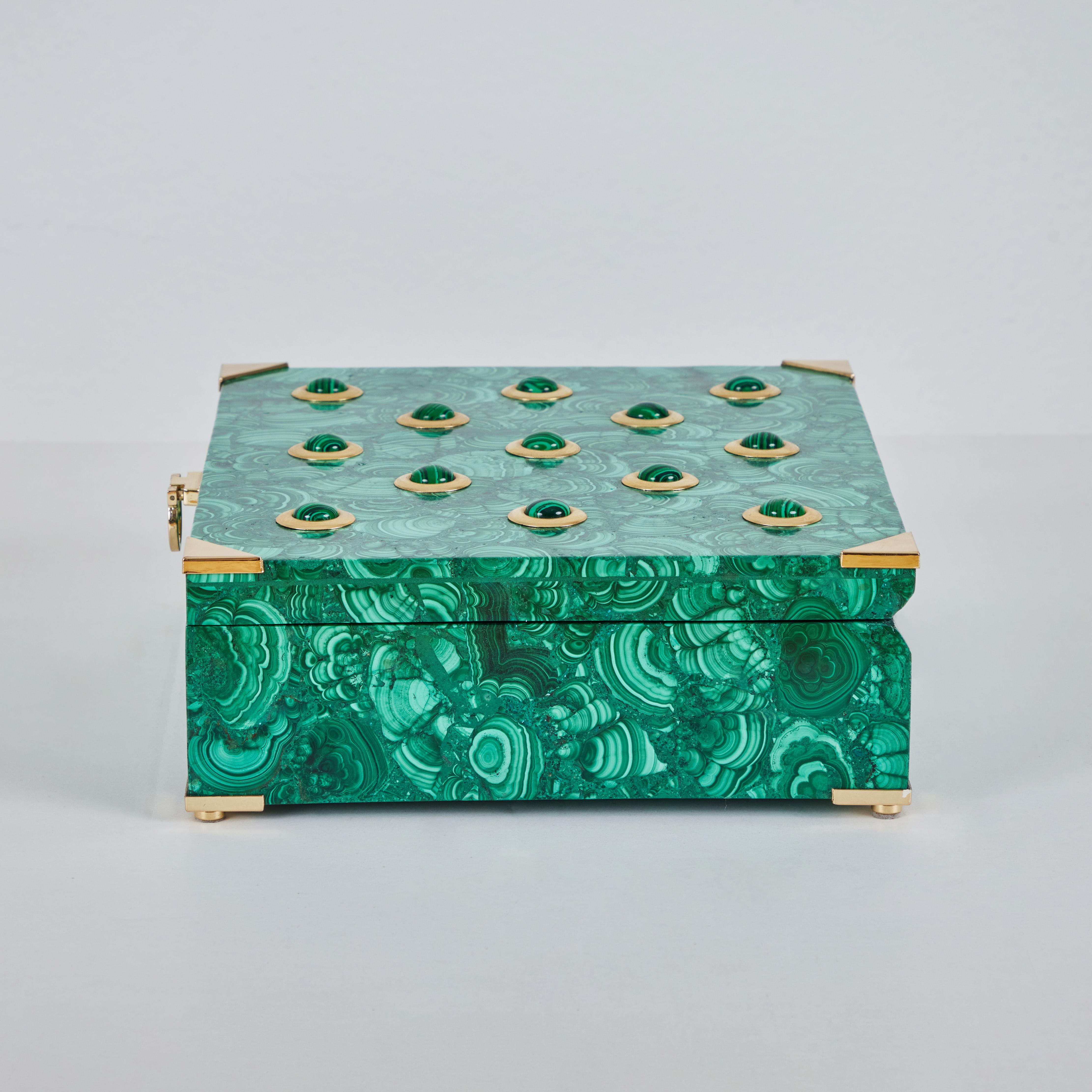 Contemporary A Beautiful Malachite Box with Brass Details