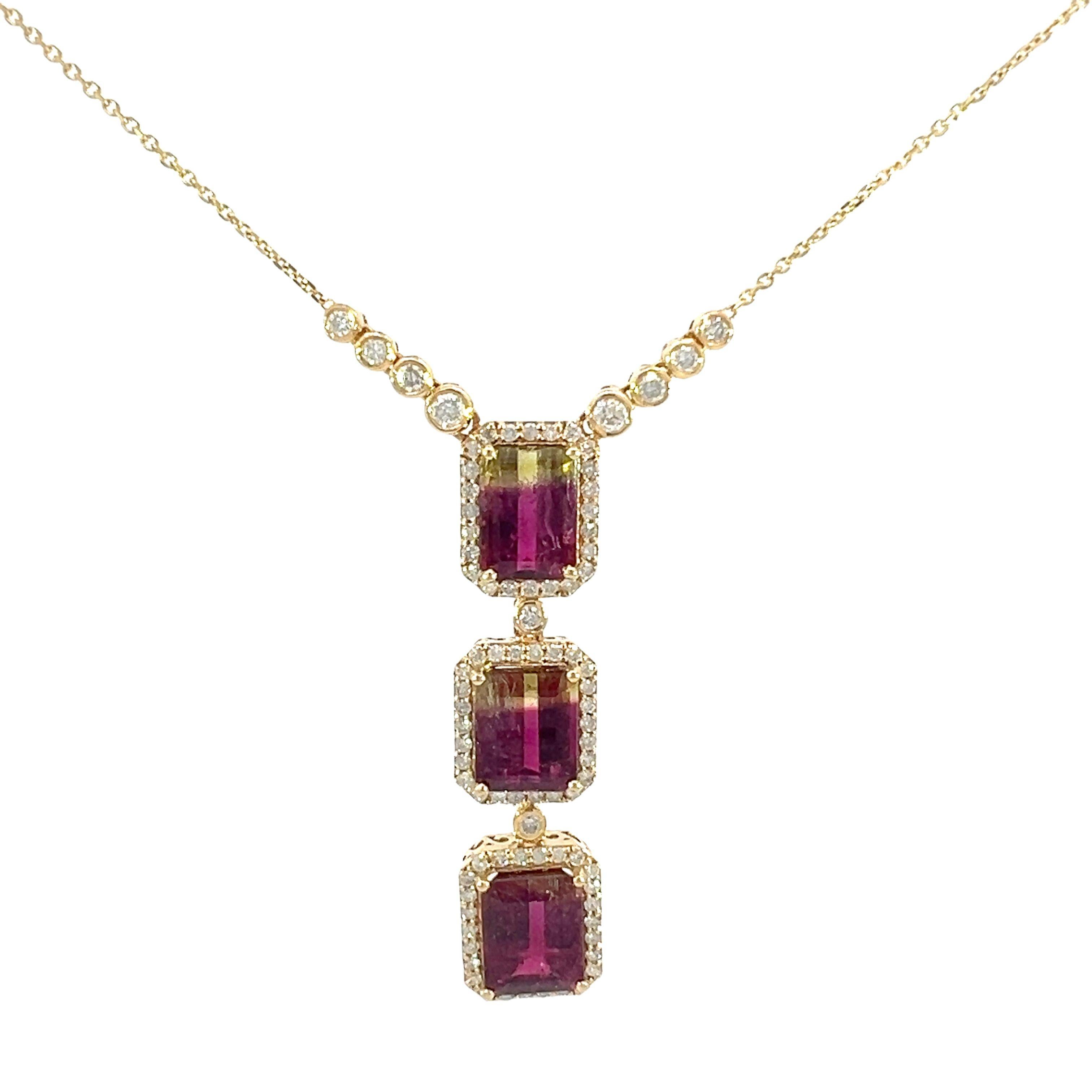 Un precioso collar de turmalina sandía natural y diamantes en venta