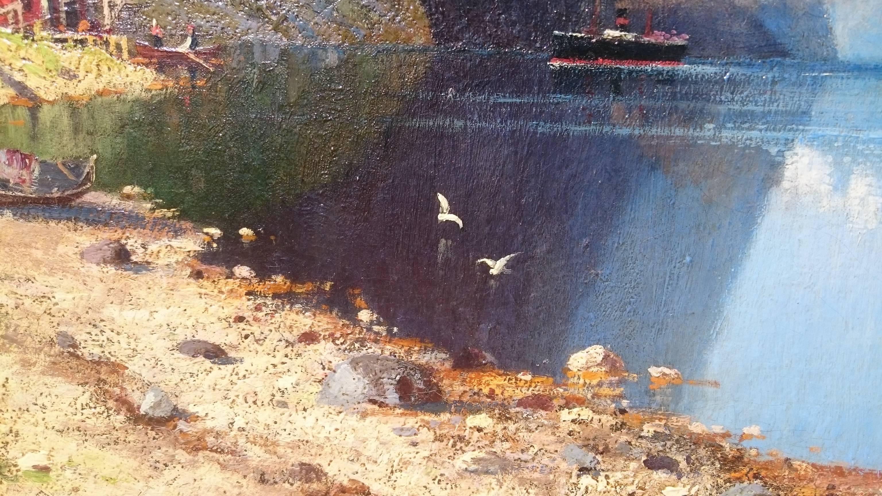 Beautiful Norwegian Fjord Scene, Oil on Canvas, Attributed to Adelsteen Normann For Sale 1