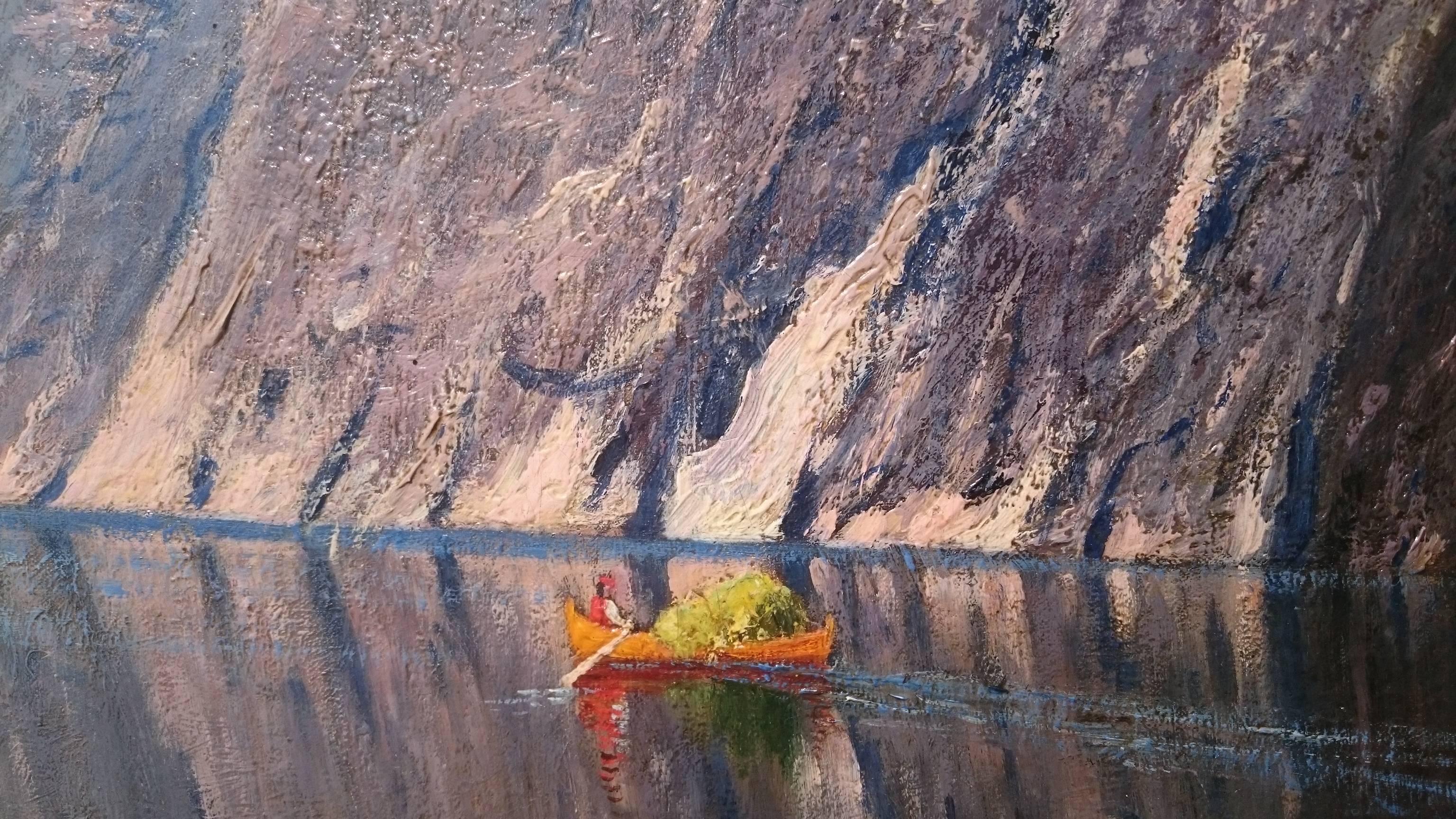 Beautiful Norwegian Fjord Scene, Oil on Canvas, Attributed to Adelsteen Normann For Sale 2