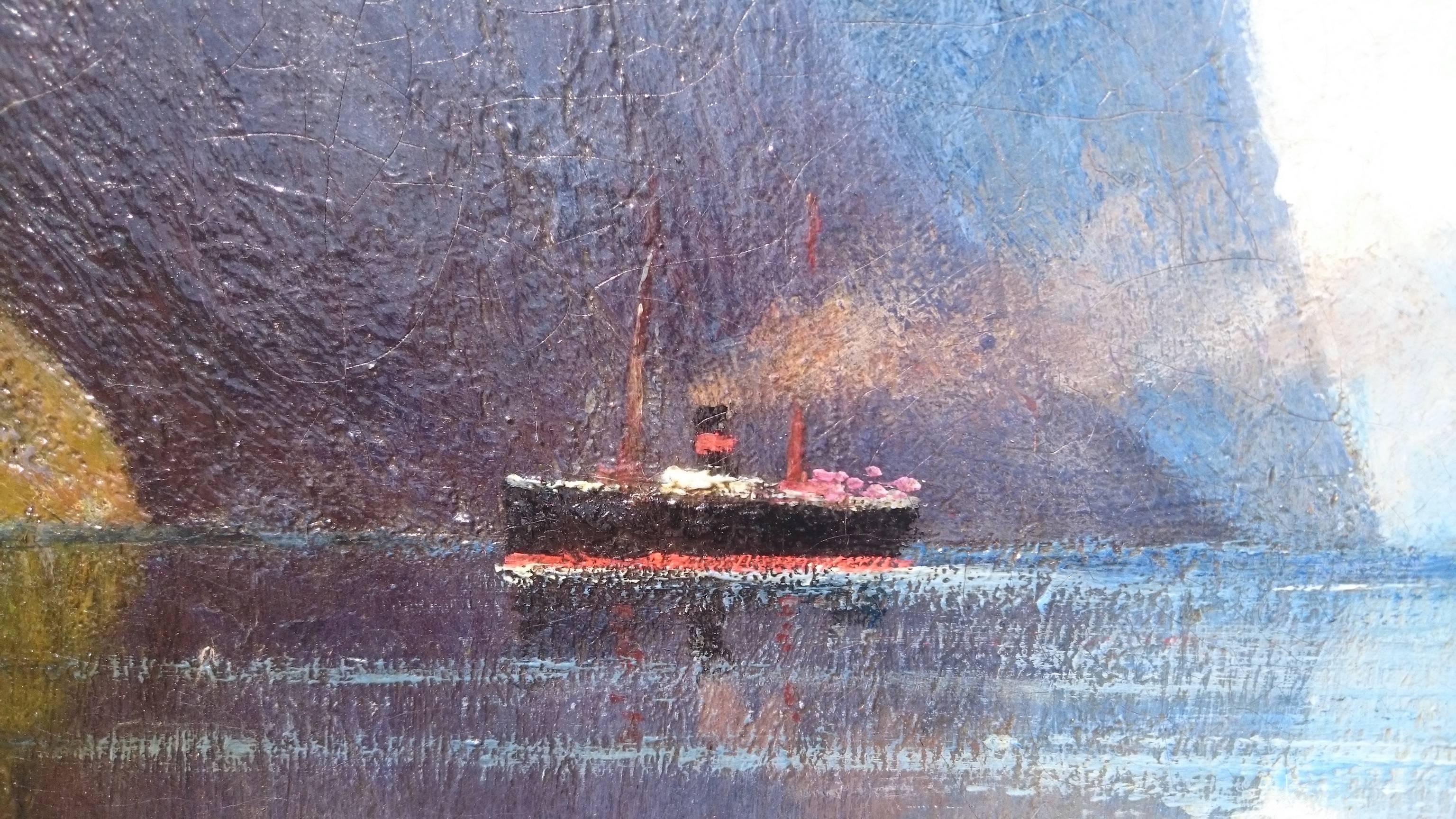 Beautiful Norwegian Fjord Scene, Oil on Canvas, Attributed to Adelsteen Normann For Sale 3