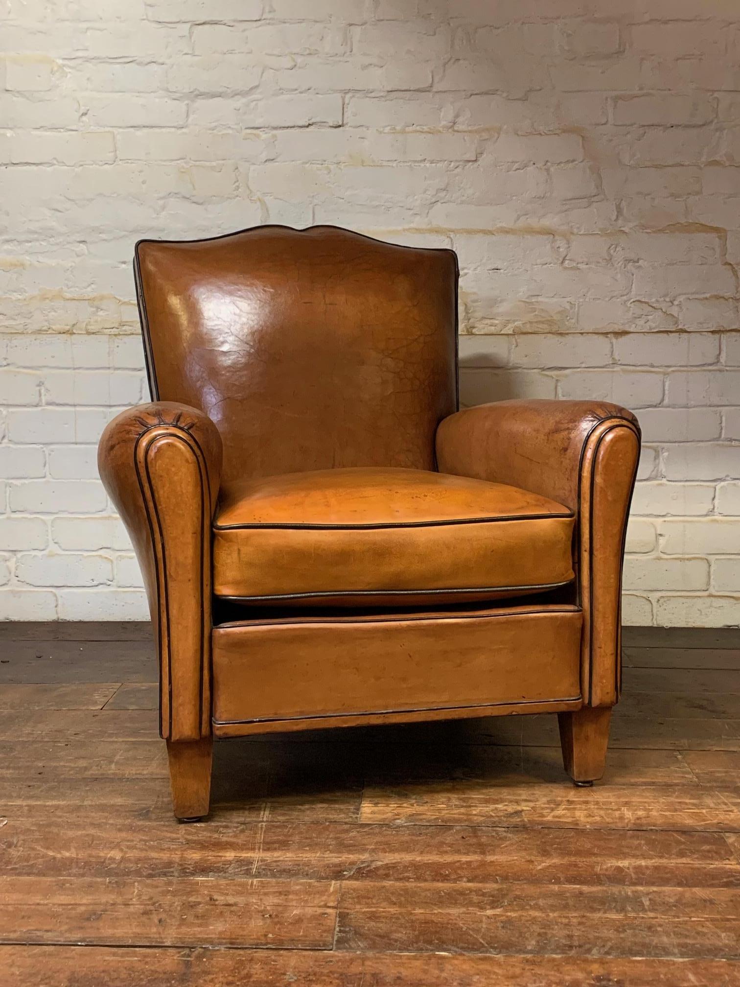 A Beautiful & Original French Leather Club Chair Caramel Moustache Model c1950 5