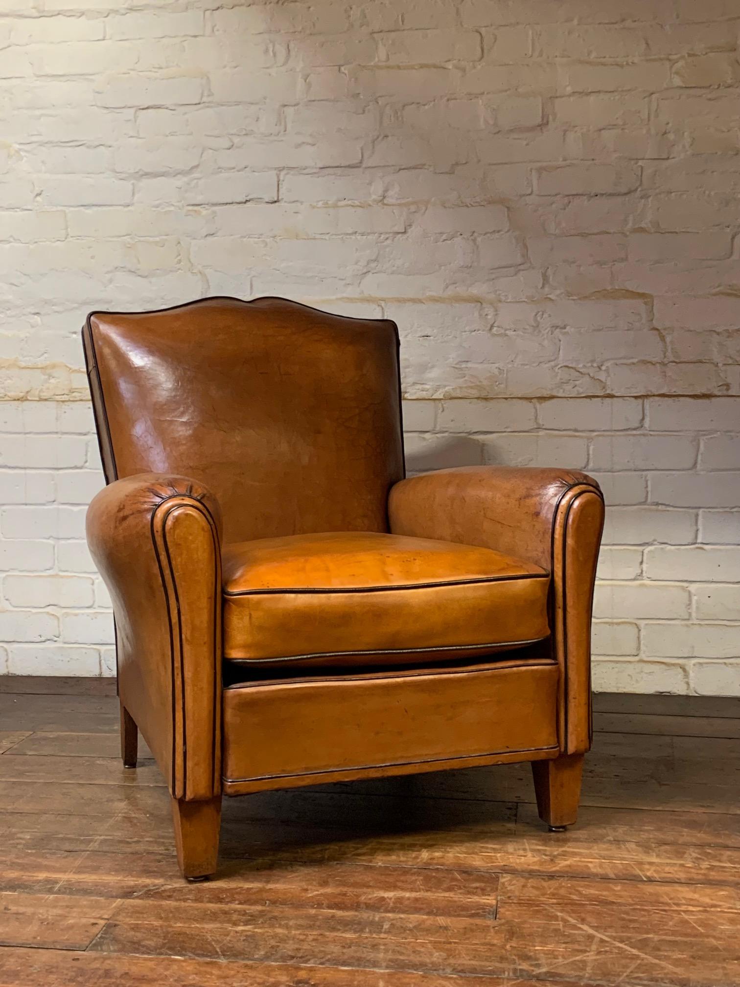 A Beautiful & Original French Leather Club Chair Caramel Moustache Model c1950 6