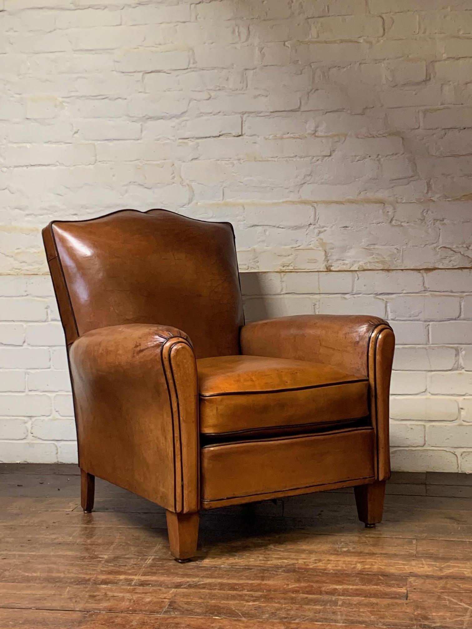 A Beautiful & Original French Leather Club Chair Caramel Moustache Model c1950 7