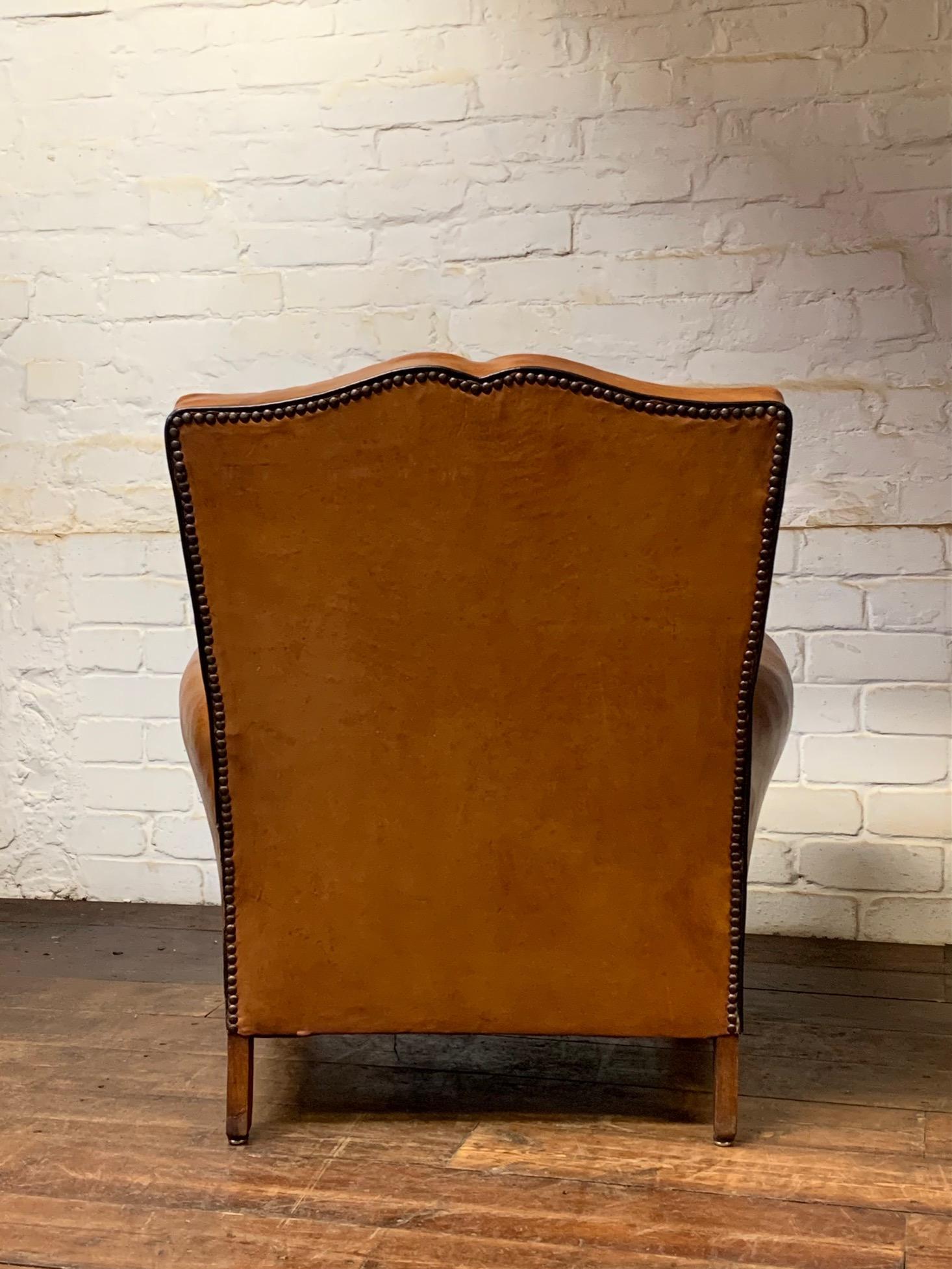 A Beautiful & Original French Leather Club Chair Caramel Moustache Model c1950 2