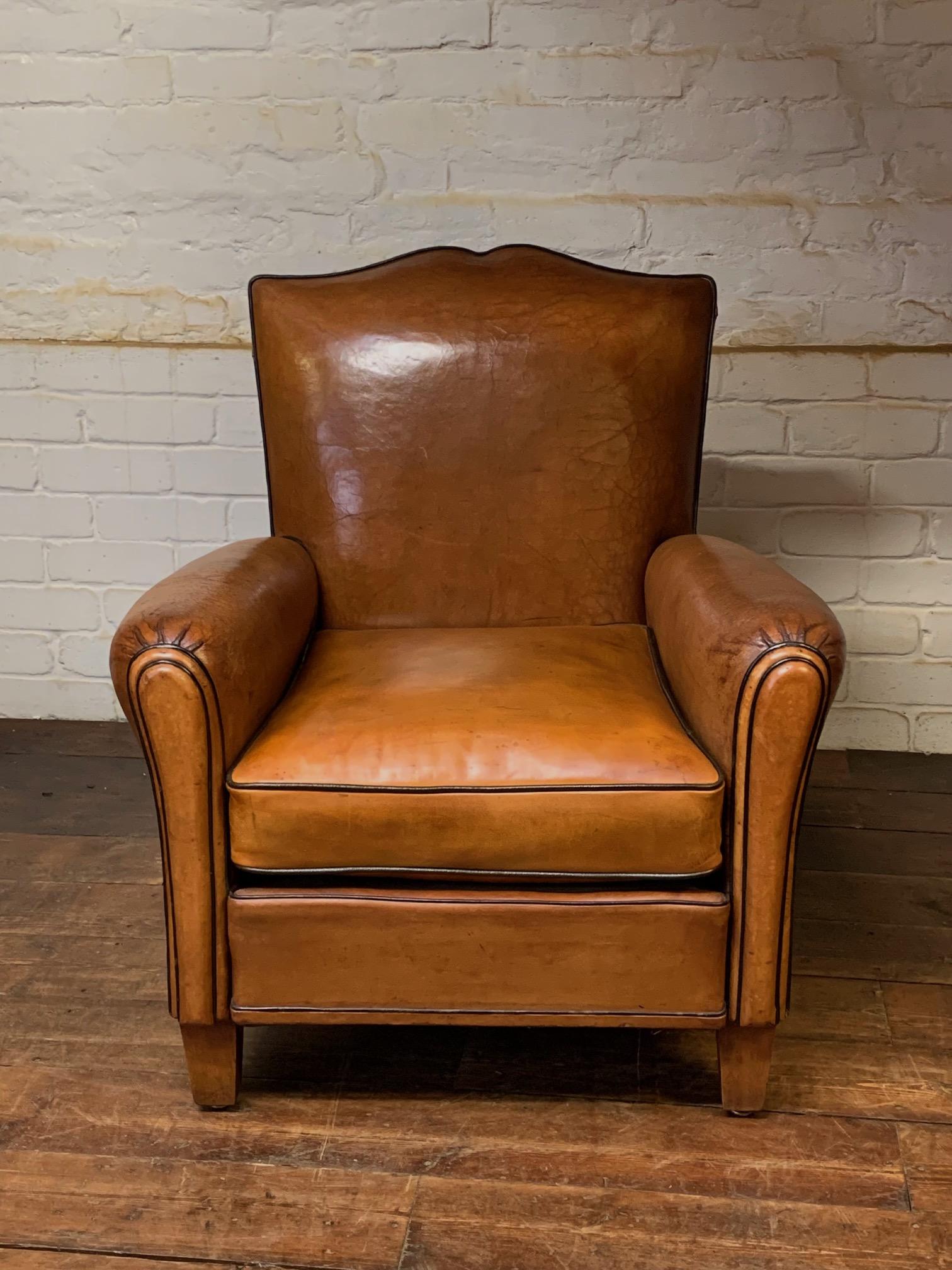A Beautiful & Original French Leather Club Chair Caramel Moustache Model c1950 3