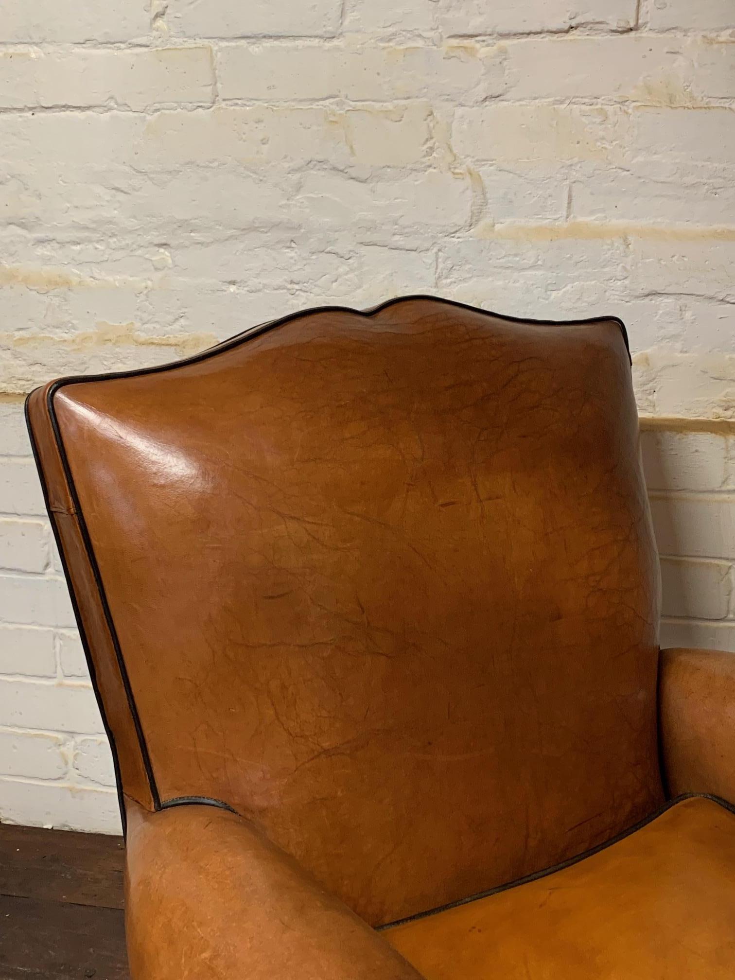 A Beautiful & Original French Leather Club Chair Caramel Moustache Model c1950 4