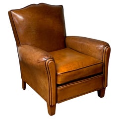 A Beautiful & Original French Leather Club Chair Caramel Moustache Model c1950