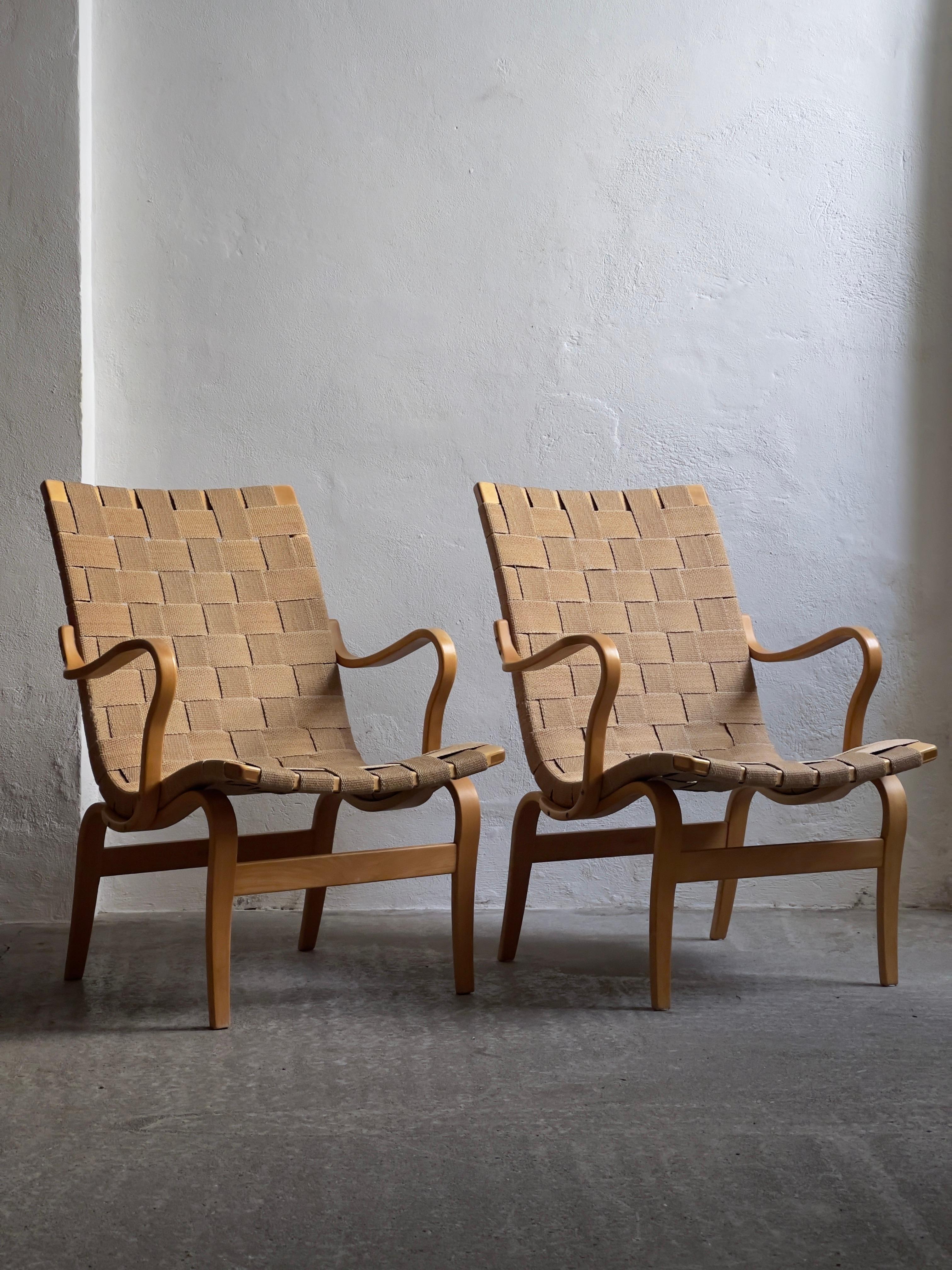 Woven Original set of 1970's Bruno Mathsson Eva Chair evenly aged and great condition.